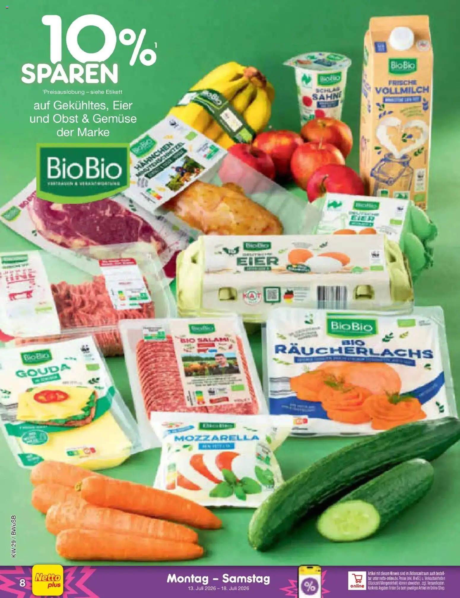 Netto Marken-Discount Prospekt Bielefeld – gültig ab 13.07.2026 | Seite: 8 | Produkte: Mozzarella, Gouda, Räucherlachs, Obst