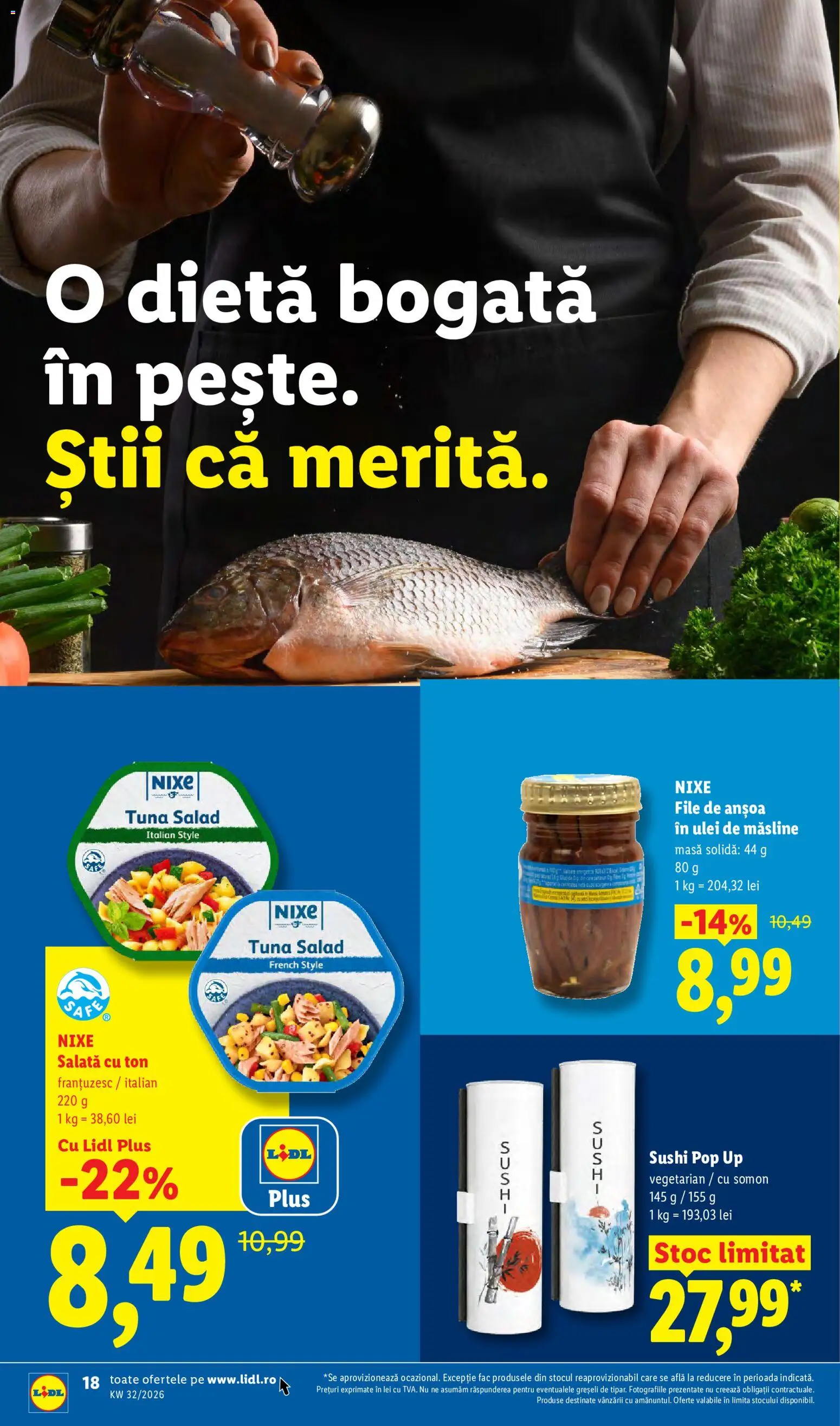 Noul catalog Lidl – valabil de la 03.08.2026 | Pagină: 18 | Produse: Masă, Sushi, Salată, Plus