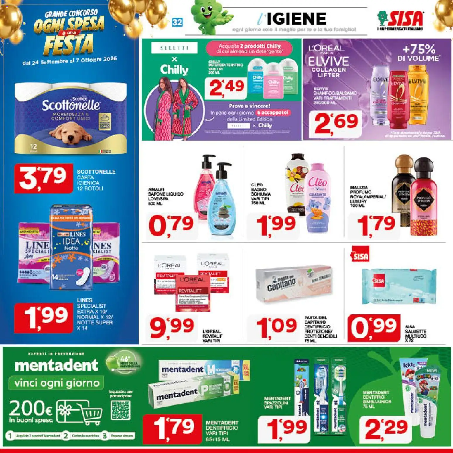 Volantino SISA del 24/09/2026 | Pagina: 32 | Prodotti: Shampoo, Detergente, Tè, Profumo