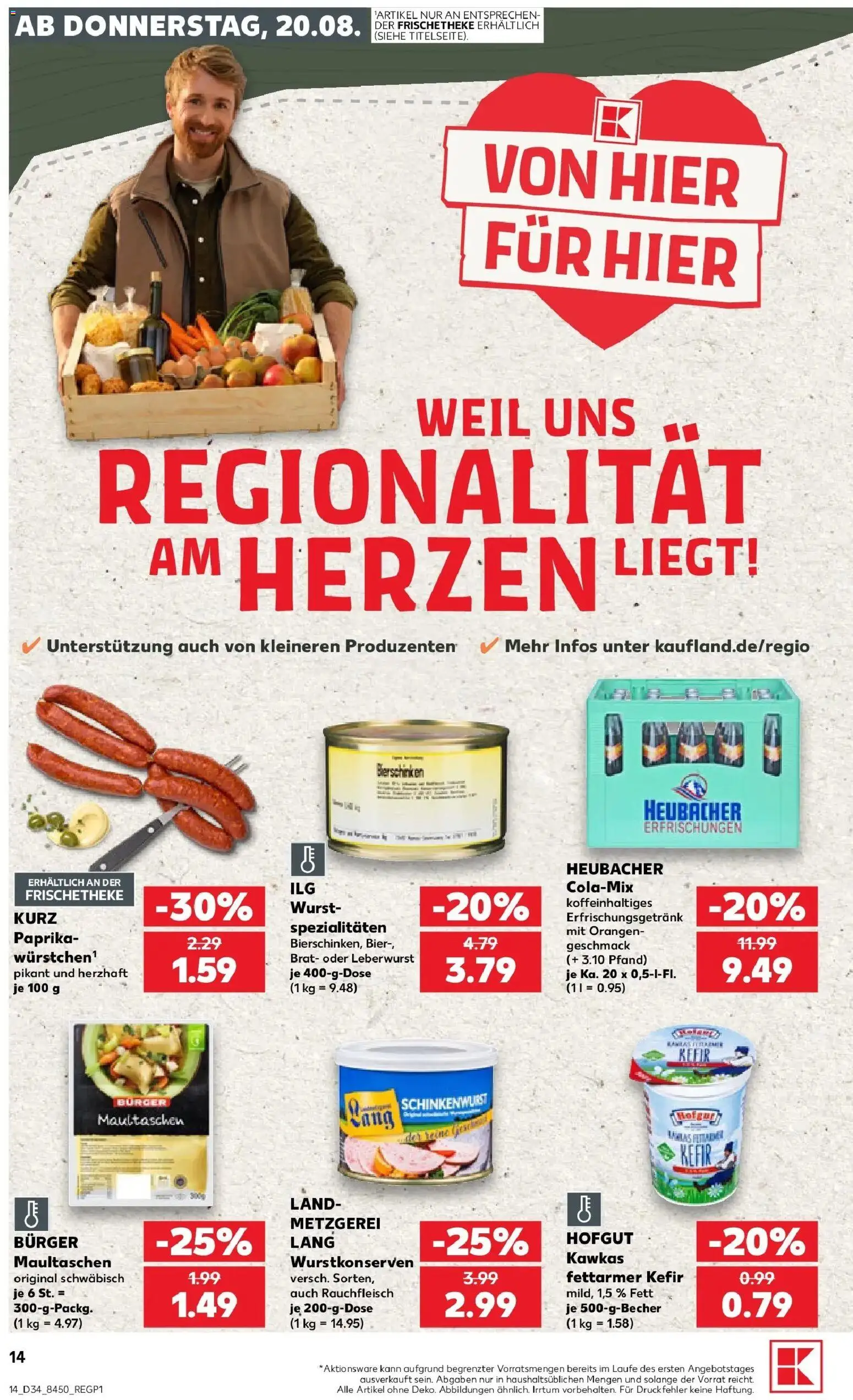 Prospekt Kaufland ab 20.08.2026 » Angebote Online zum Blättern | Seite: 14 | Produkte: Kefir, Spezialitäten, Paprika, Wurst