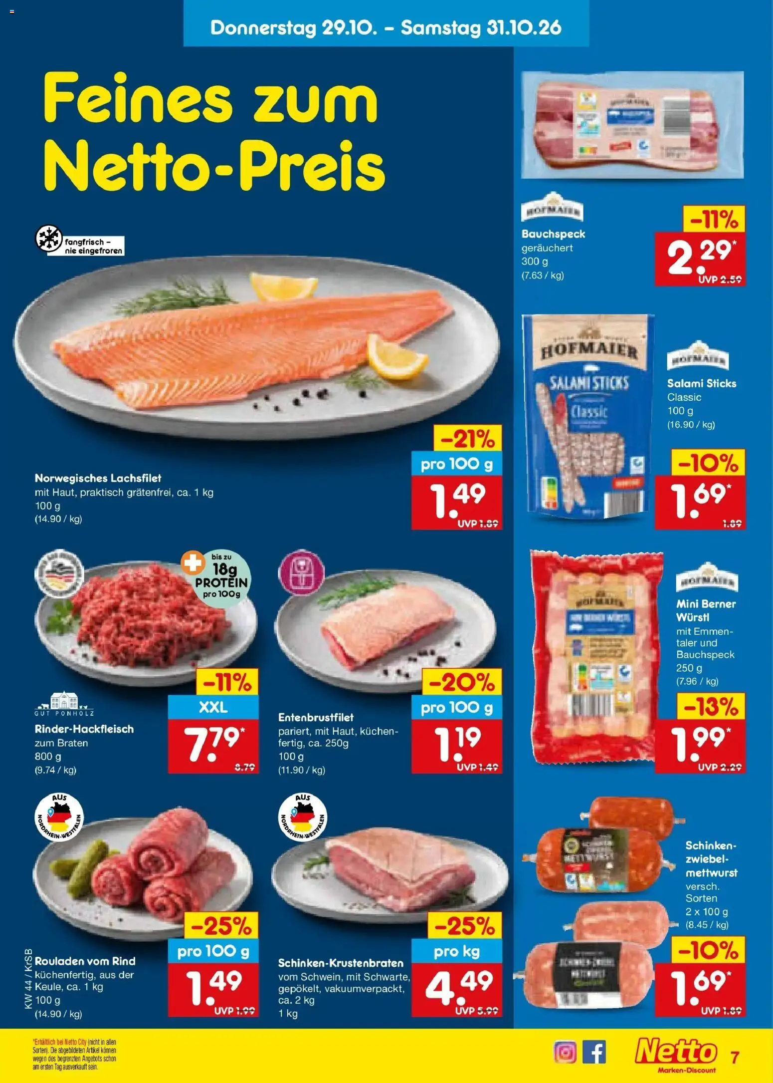Netto Marken-Discount Prospekt Baesweiler – gültig ab 26.10.2026 | Seite: 52 | Produkte: Würstl, Salami, Schinken, Kuchen