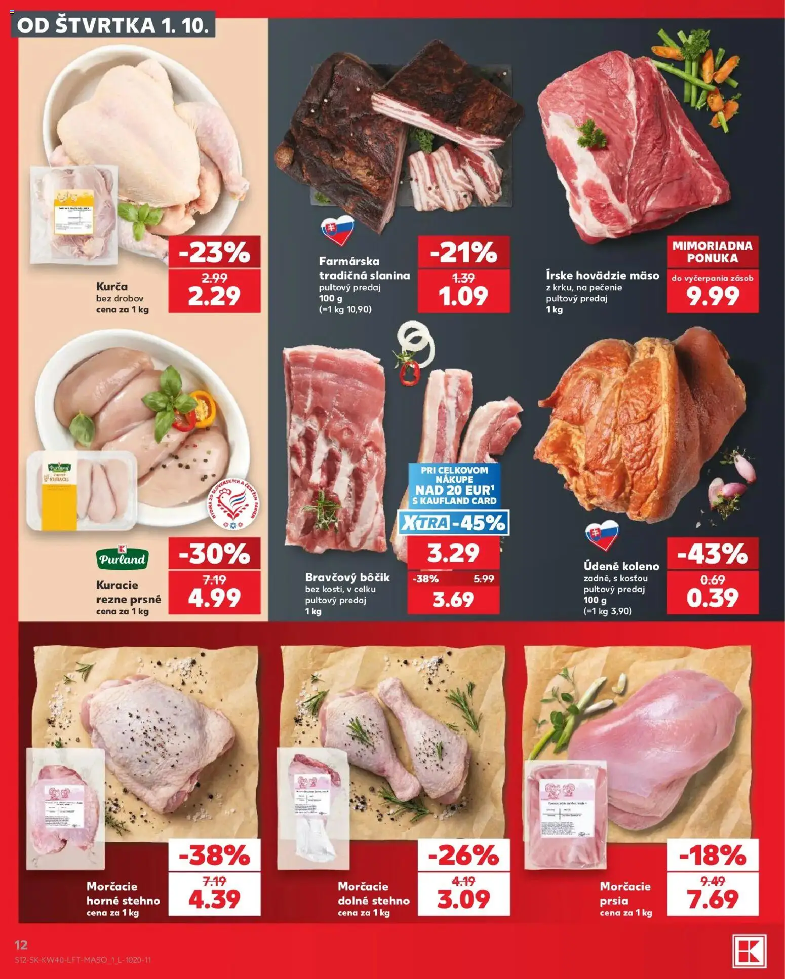 Nové Kaufland akcie – leták je platný od 01.10.2026 | Strana: 12 | Produkty: Bravčový bôčik, Morčacie prsia, Rezne, Údené koleno