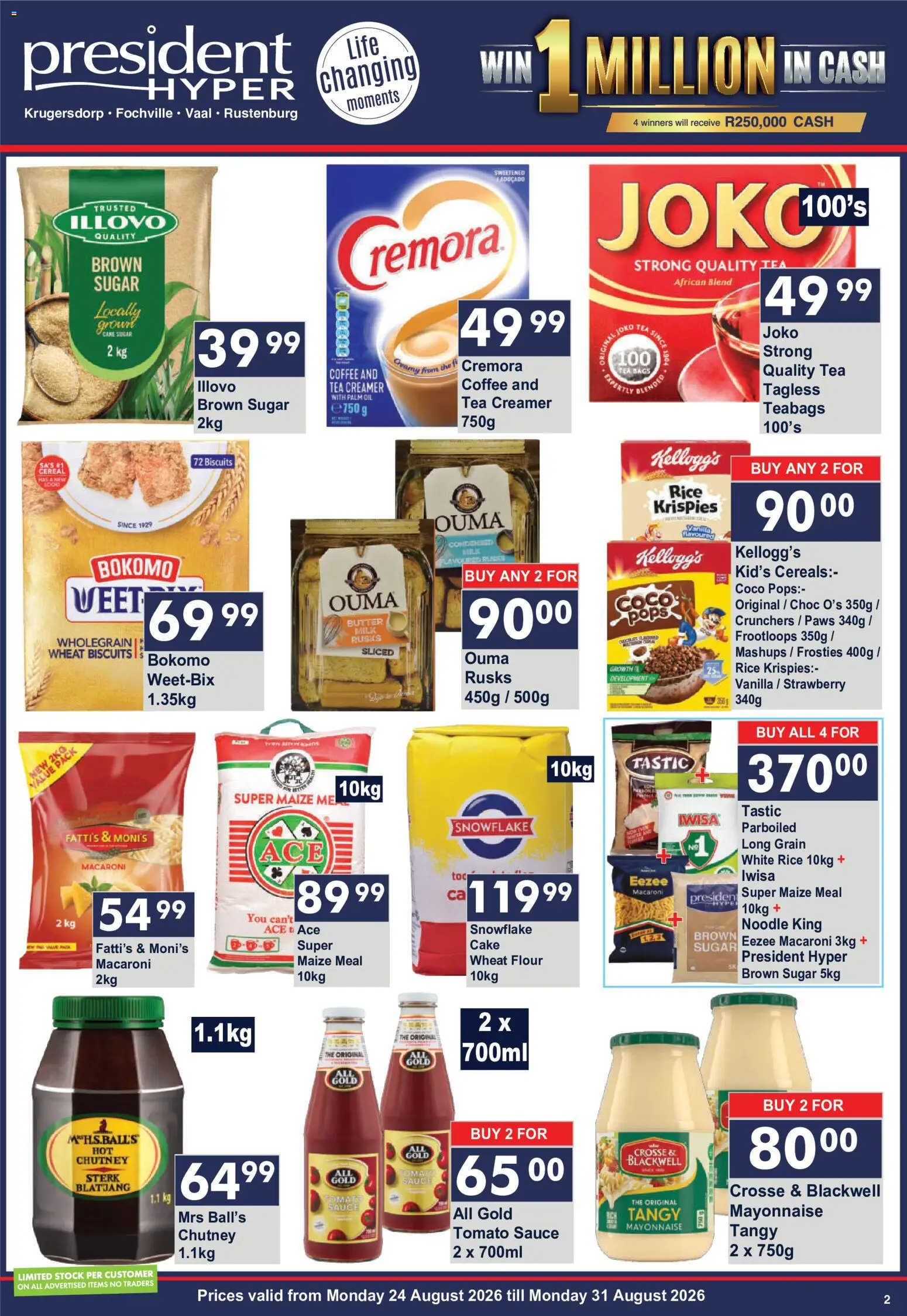 New President Hyper catalogue – valid from 24/08/2026 | Page: 2 | Products: Vanilla, Maize meal, Butter, Rusks