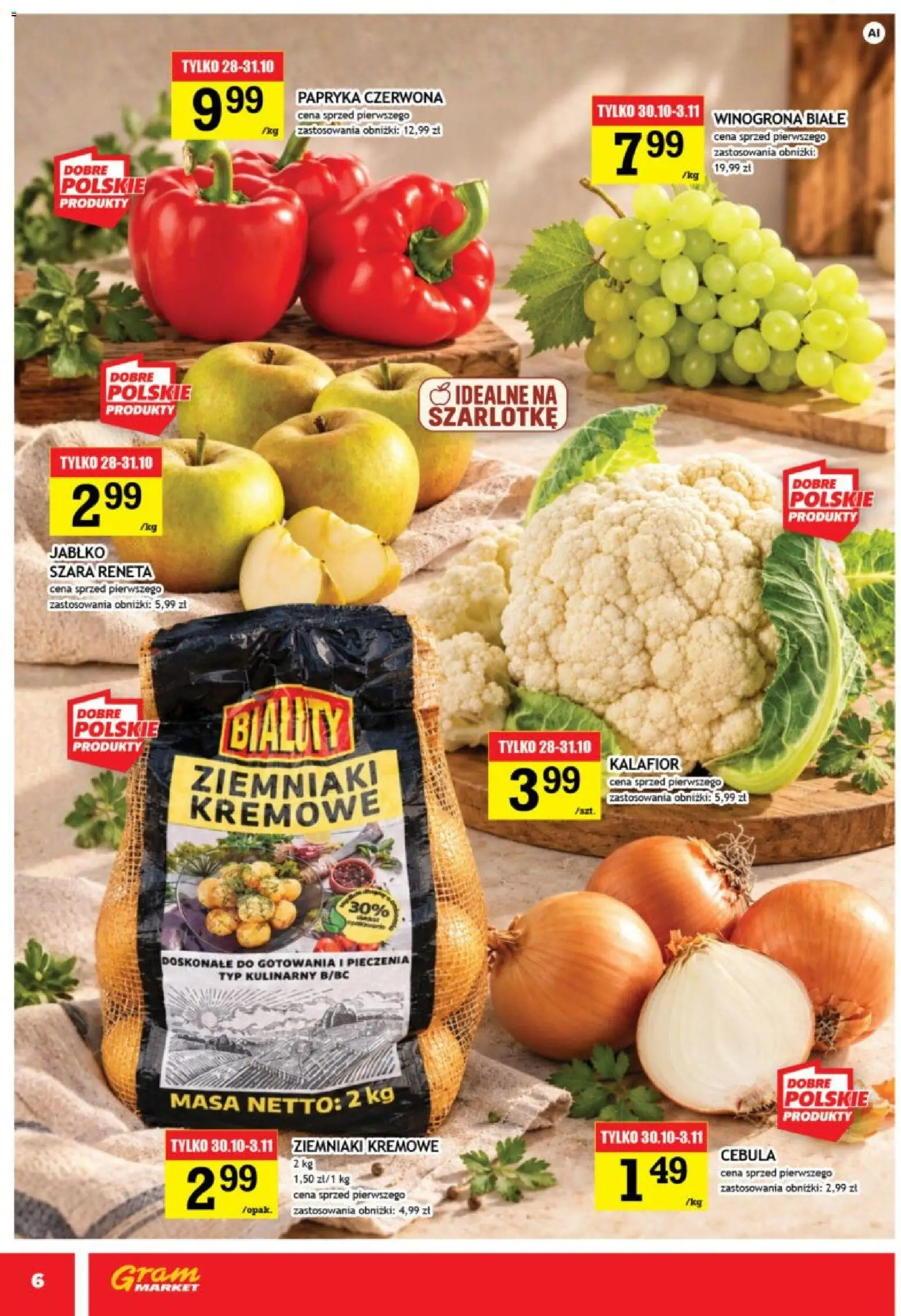 Gram Market gazetka od 28.10.2026 | Strona: 6 | Produkty: Winogrona, Kalafior, Papryka, Papryka czerwona
