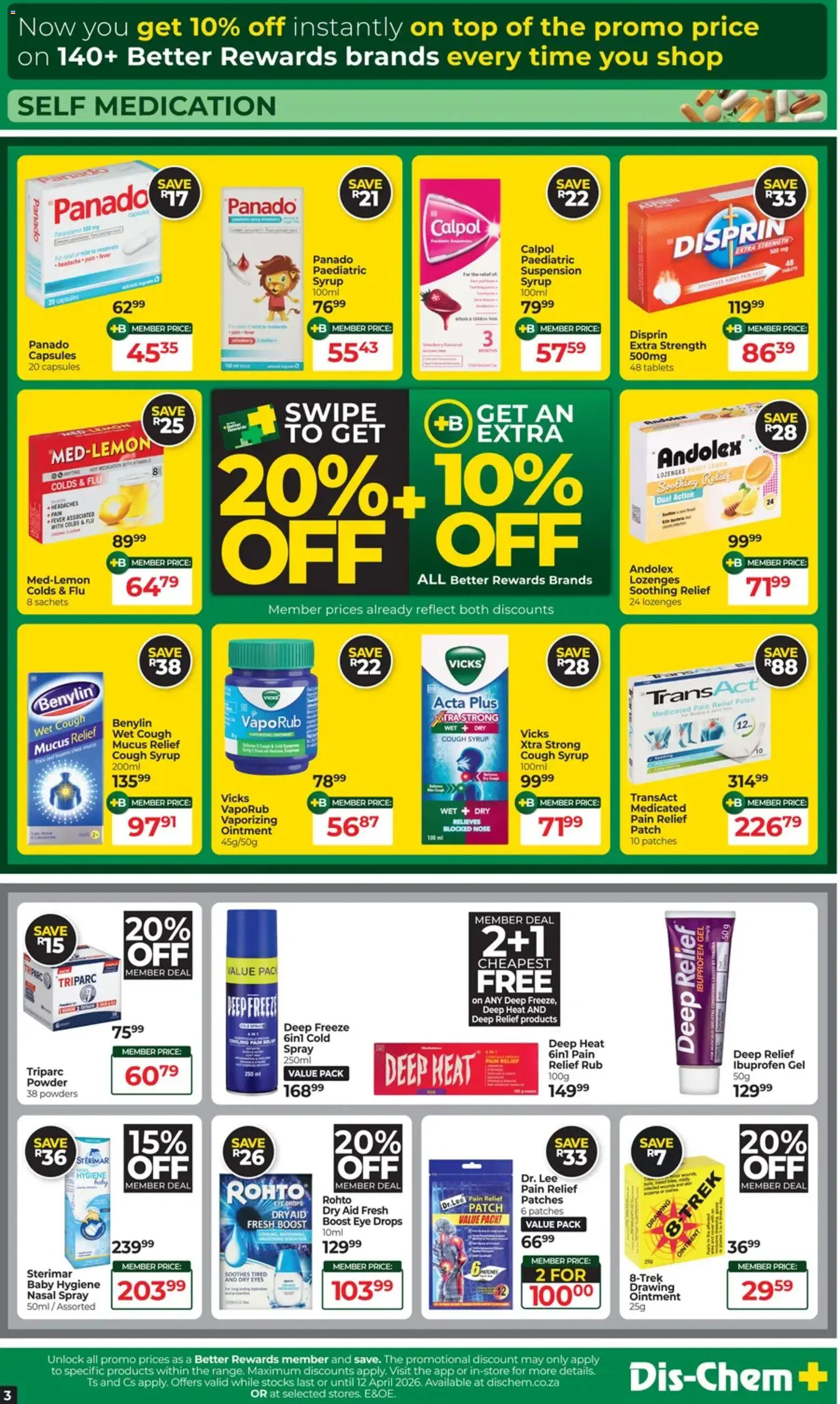 New Dis-Chem catalogue – valid from 17.03.2026 | Page: 3 | Products: Cough syrup, Lozenges, Lemon, Nasal spray