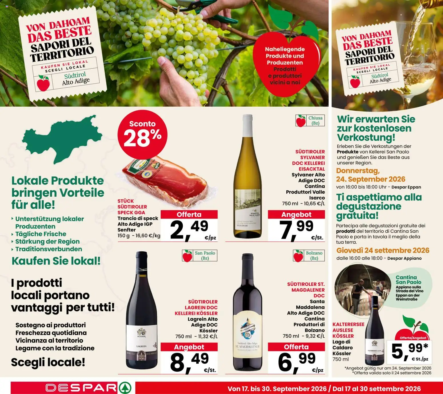 Volantino Despar del 17/09/2026 | Pagina: 6 | Prodotti: Speck, Porta, Vino