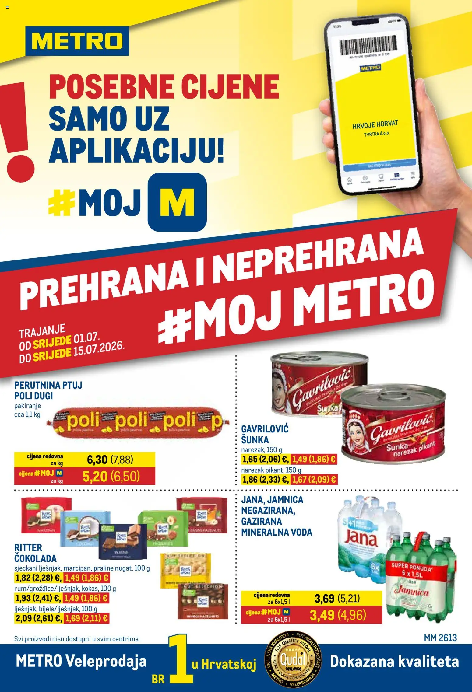 Metro katalog | vrijedi od 01.07.2026 | Stranica: 1 | Proizvodi: Mineralna voda, Šunka, Jamnica, Perutnina Ptuj