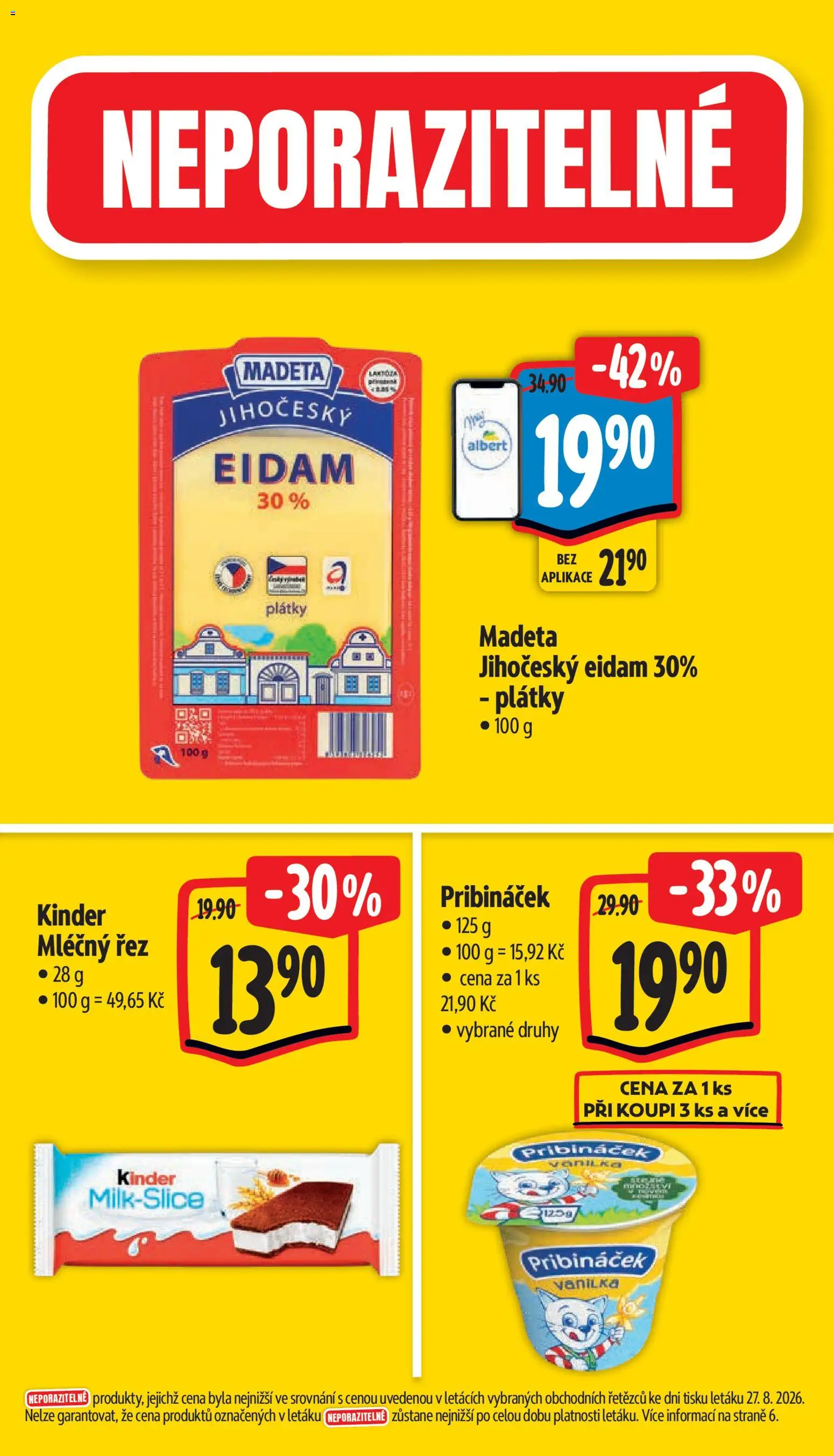 Albert leták - Supermarket od 02.09.2026 | Strana: 3 | Produkty: Pribináček, Vanilka, Eidam, Kinder