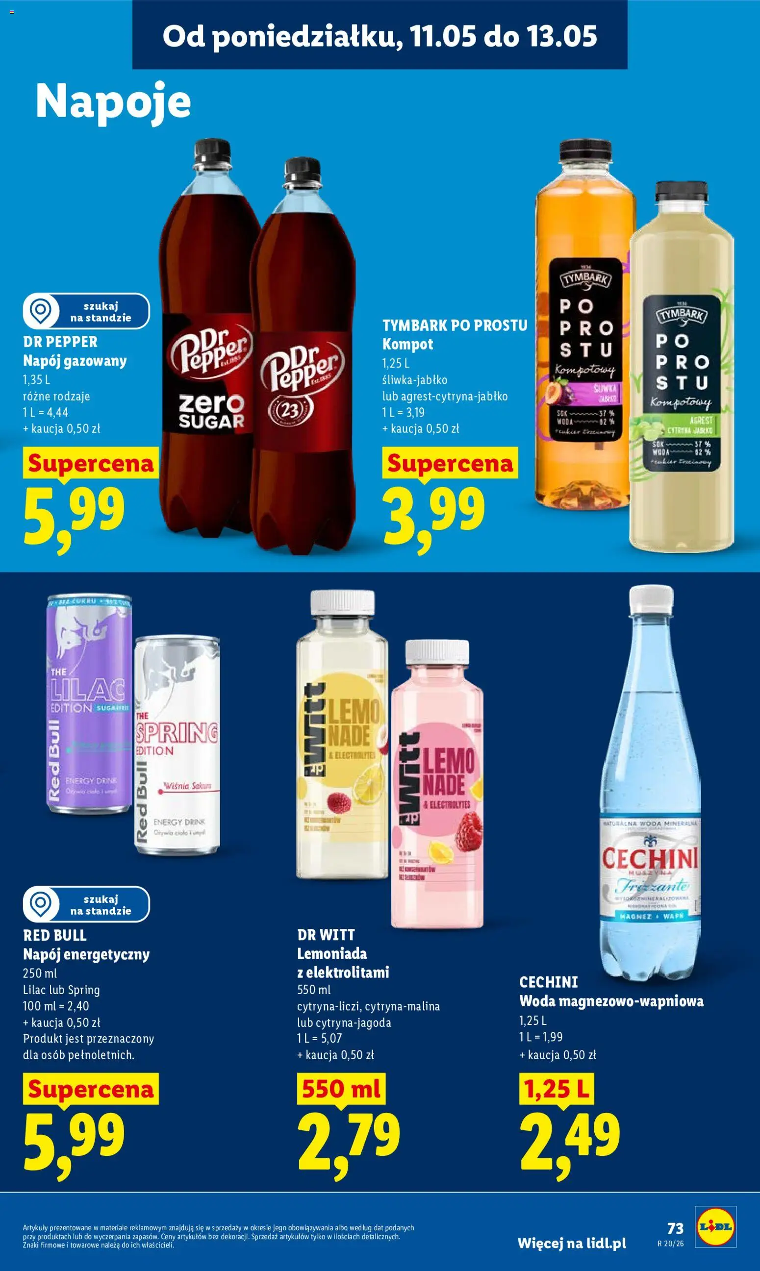 Lidl Polsko leták od 11.05.2026 | Strana: 73 | Produkty: Kompot, Dr Pepper, Red Bull, Energy drink
