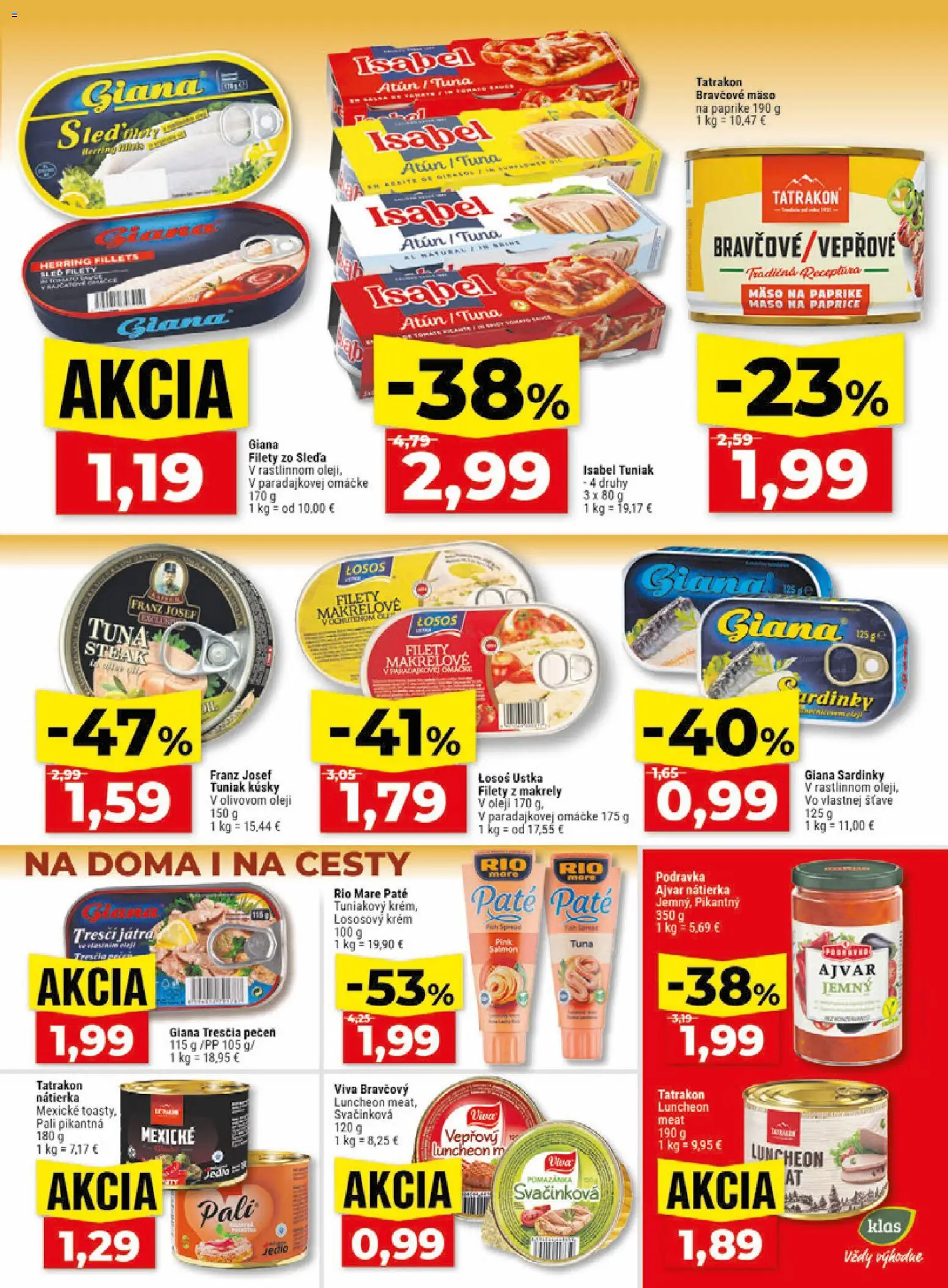 Nové Klas akcie – leták je platný od 20.07.2026 | Strana: 16 | Produkty: Sardinky, Nátierka, Losos, Krém