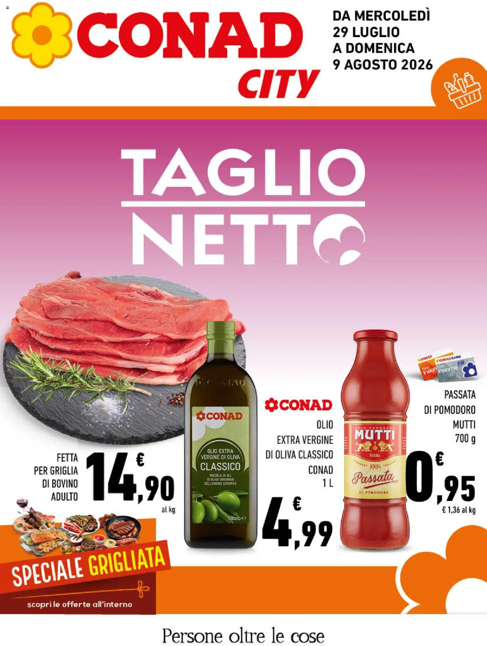 Volantino Conad del 29/07/2026 | Pagina: 1 | Prodotti: Bovino, Olio, Passata di pomodoro, Olio extra vergine