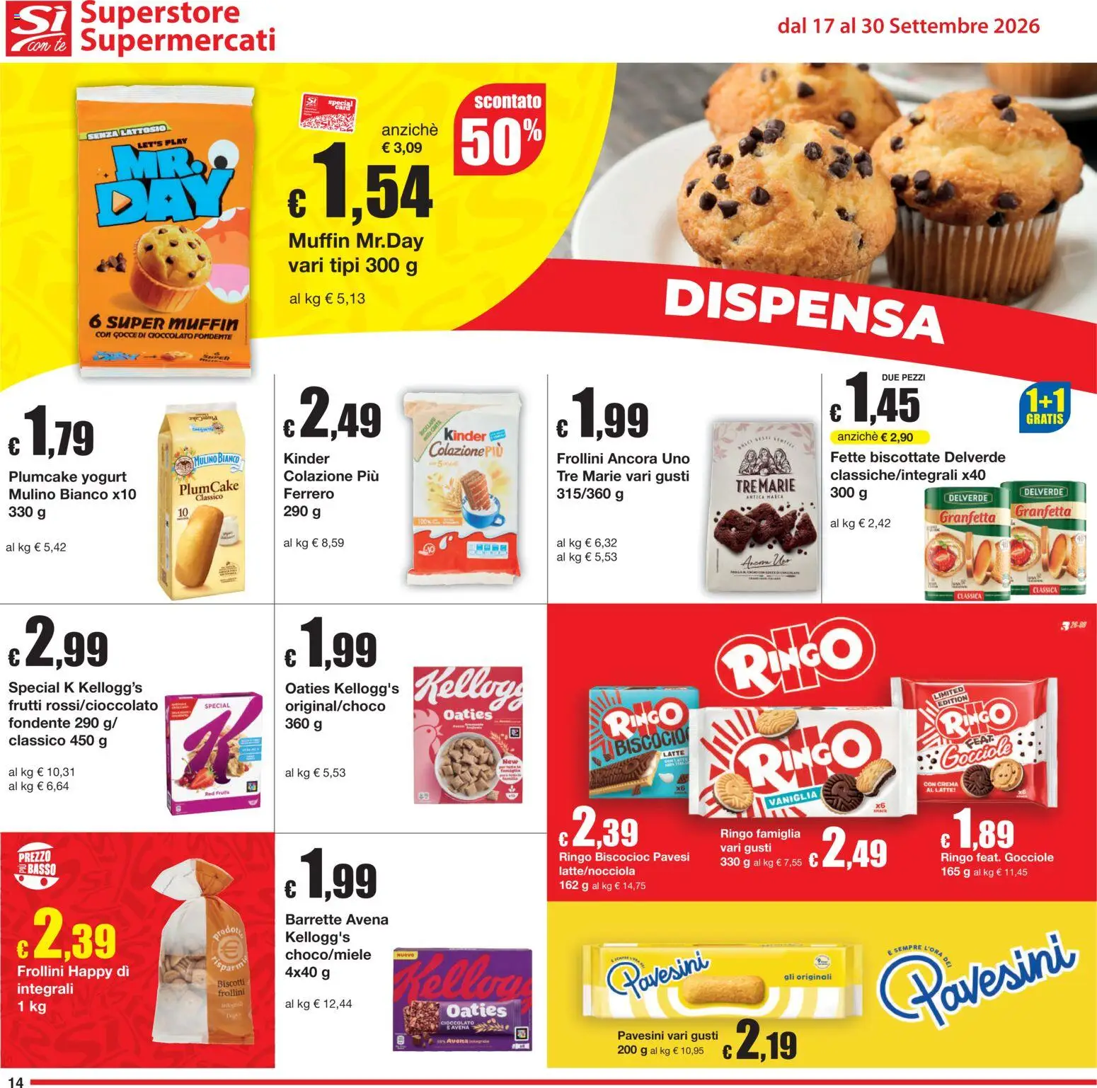 Volantino Sì con Te del 17/09/2026 | Pagina: 14 | Prodotti: Cioccolato, Tè, Muffin, Fette biscottate