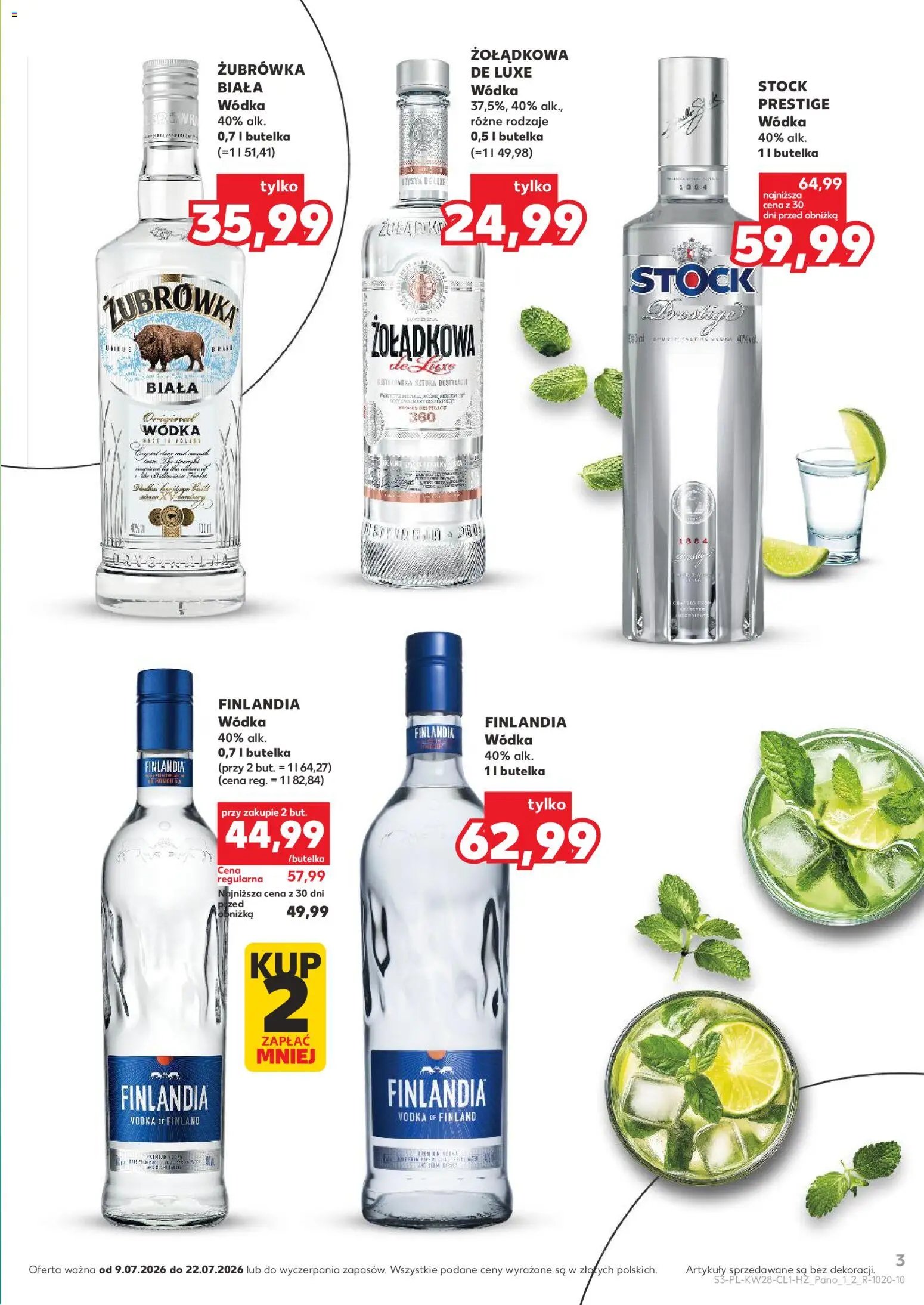 Kaufland Polsko leták - Barek od 09.07.2026 | Strana: 3 | Produkty: Vodka, Finlandia vodka, Zubrowka