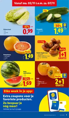 Baby-watermeloen, los - Voorbeeld van een folder van Lidl, geldig van 02/11/2026 | Pagina: 3 | Producten: Kaki, Dadels, Kool, Courgette