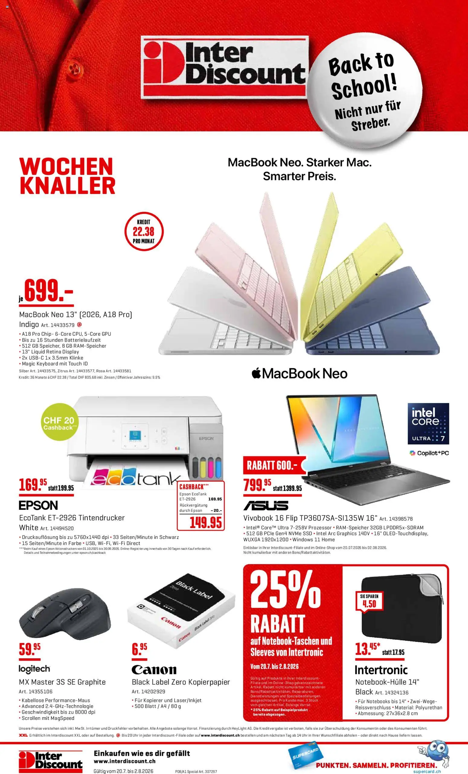 Interdiscount aktionen Back to school – gültig ab 20.07.2026 | Seite: 8 | Produkte: Uhr, Macbook, Epson