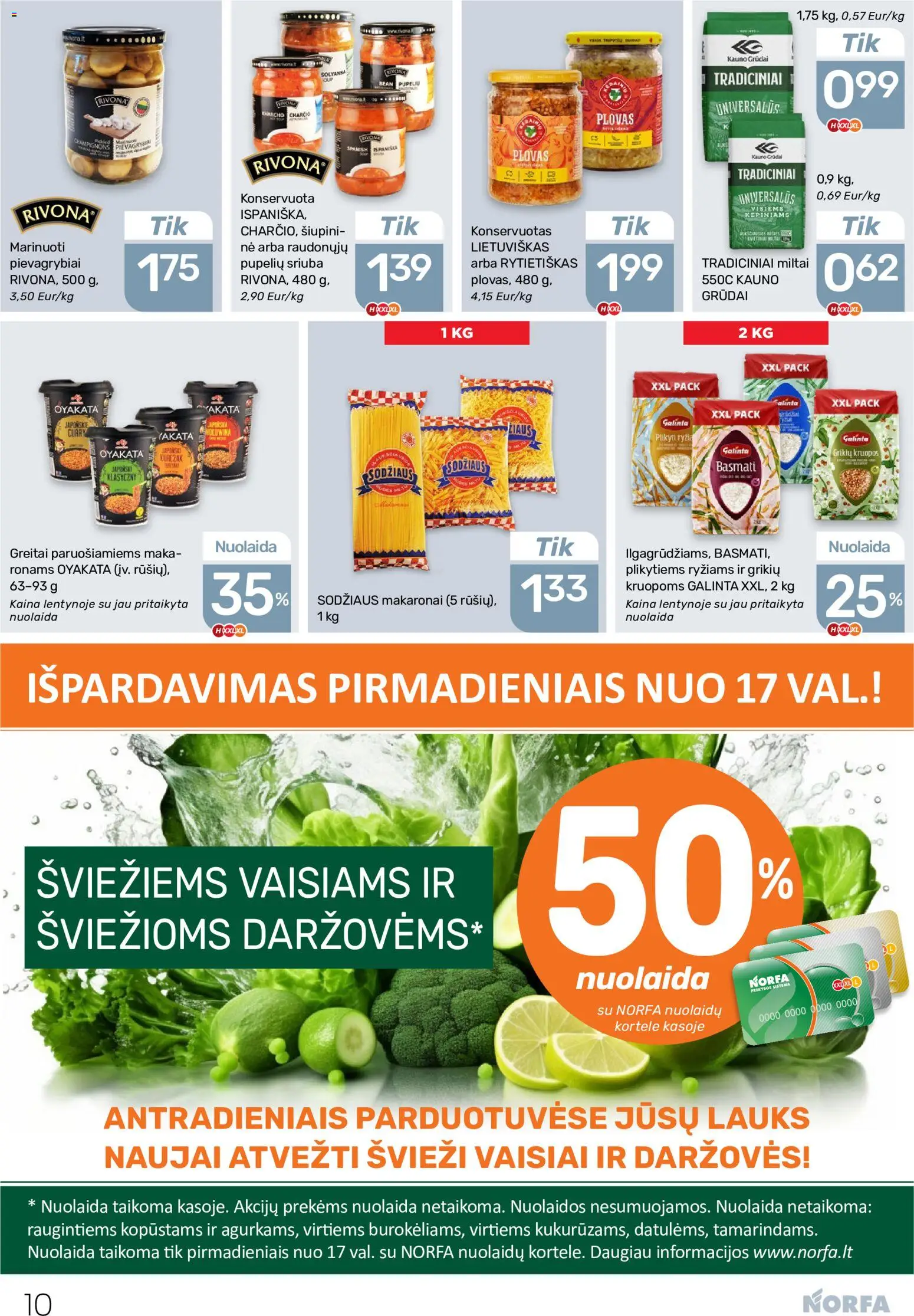 NORFA akcijos nuo 2026.10.15 | Puslapis: 10 | Prekių: Pievagrybiai, Kruopos, Miltai, Makaronai