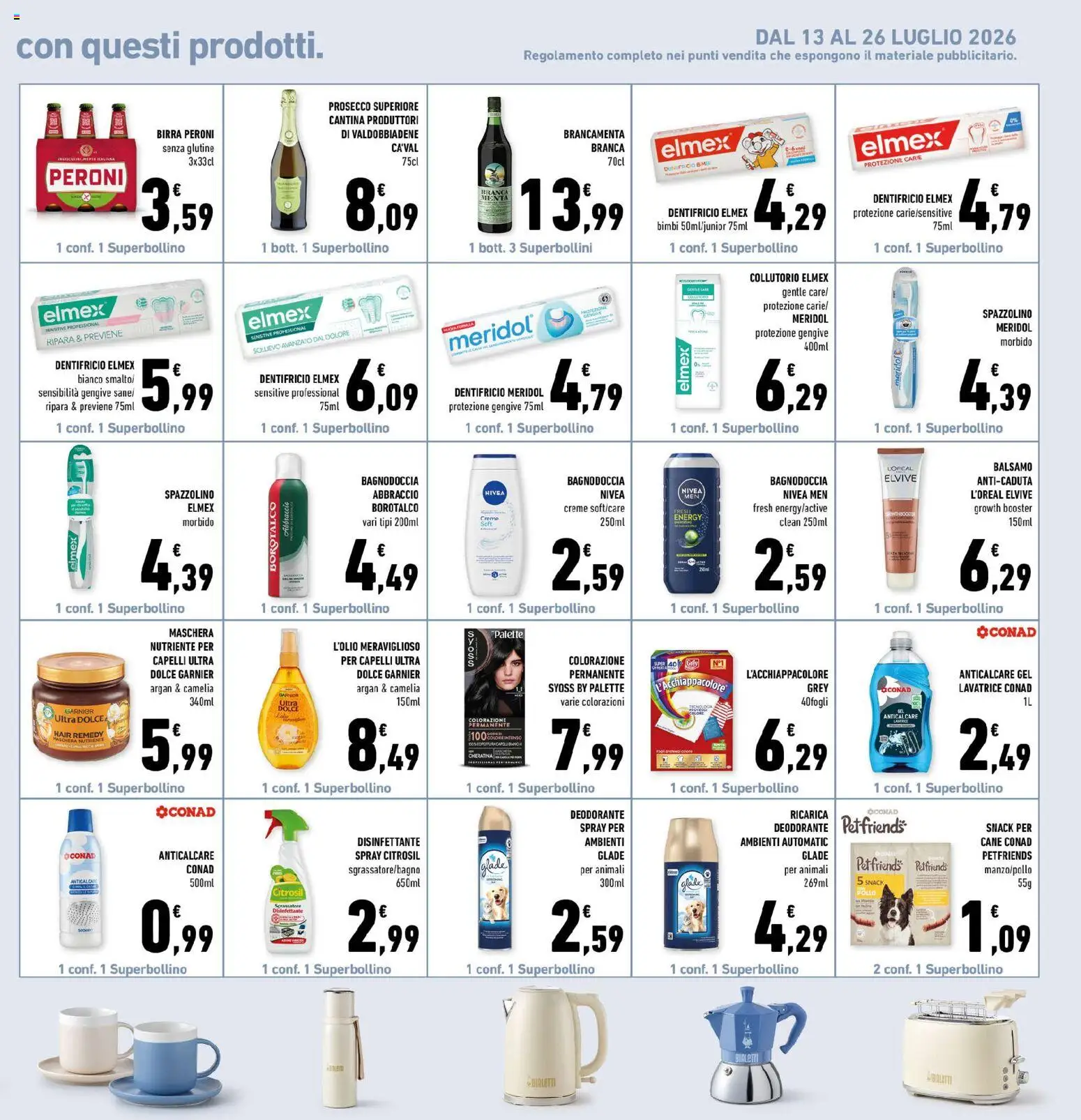 Volantino Conad del 15/07/2026 | Pagina: 25 | Prodotti: Balsamo, Spazzolino, Lavatrice, Menta