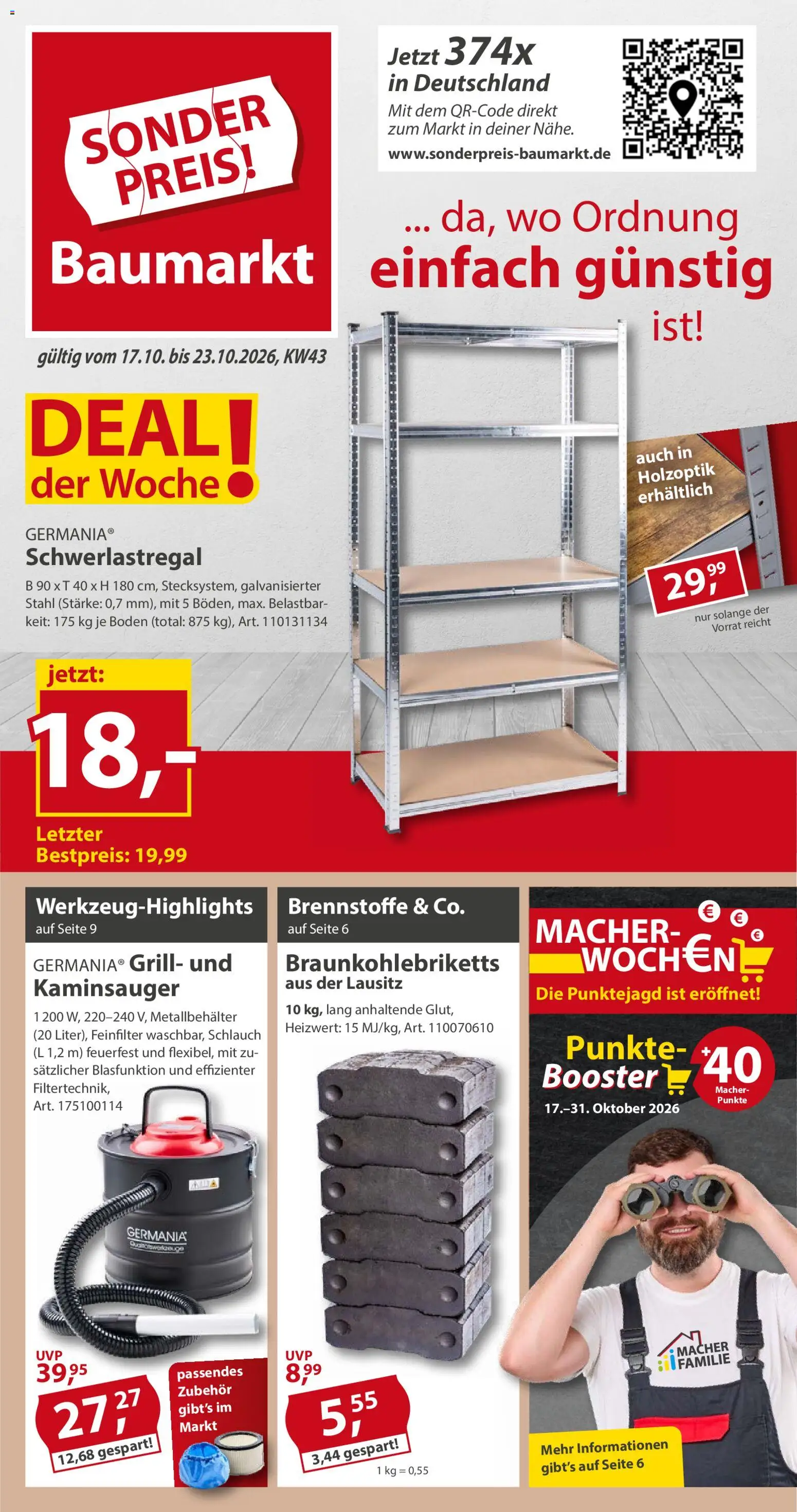Sonderpreis Baumarkt Prospekt – gültig ab 17.10.2026 | Seite: 1 | Produkte: Grill, Schwerlastregal