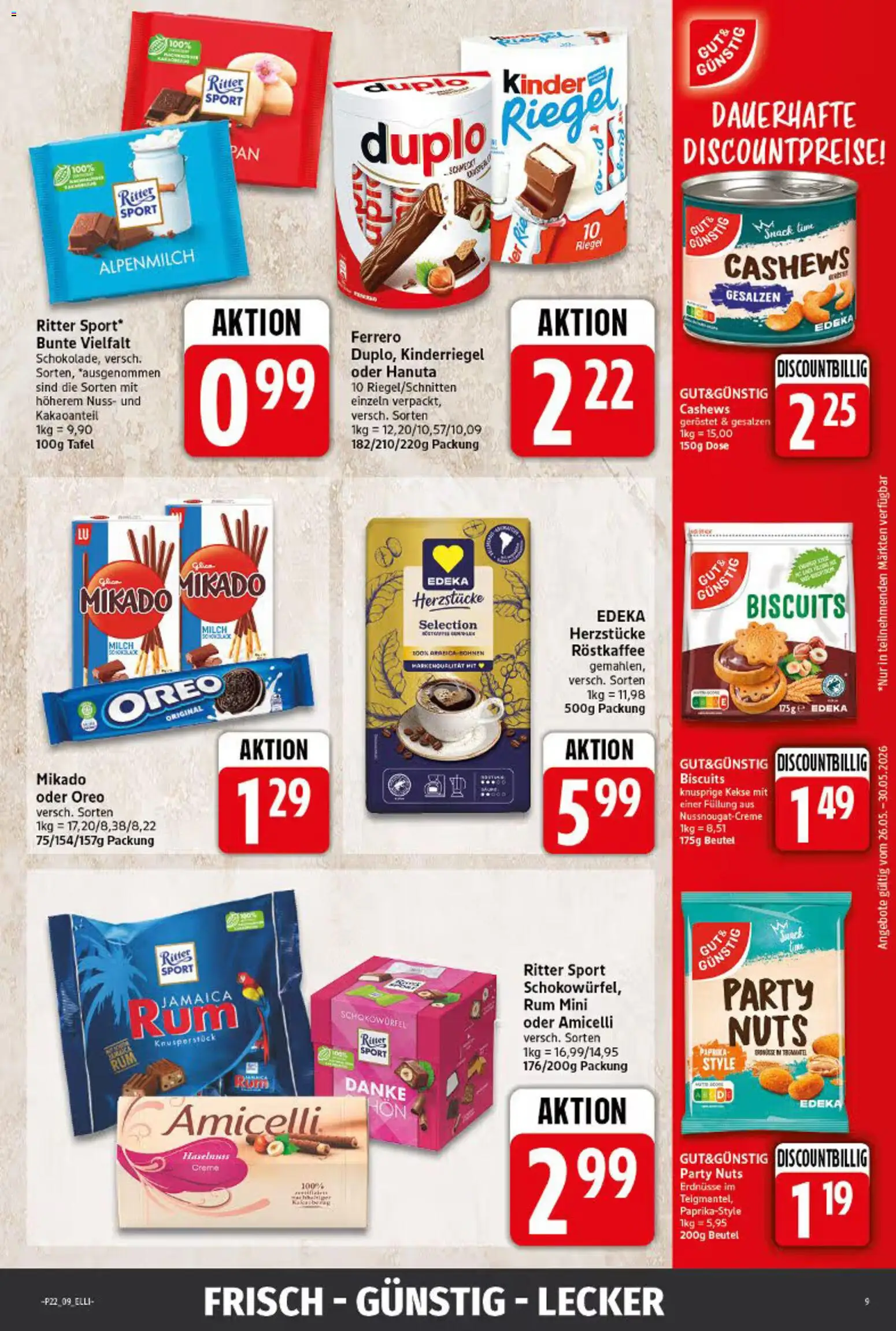 Elli Markt Prospekt – gültig ab 26.05.2026 | Seite: 9 | Produkte: Erdnüsse, Rum, Creme, Duplo riegel