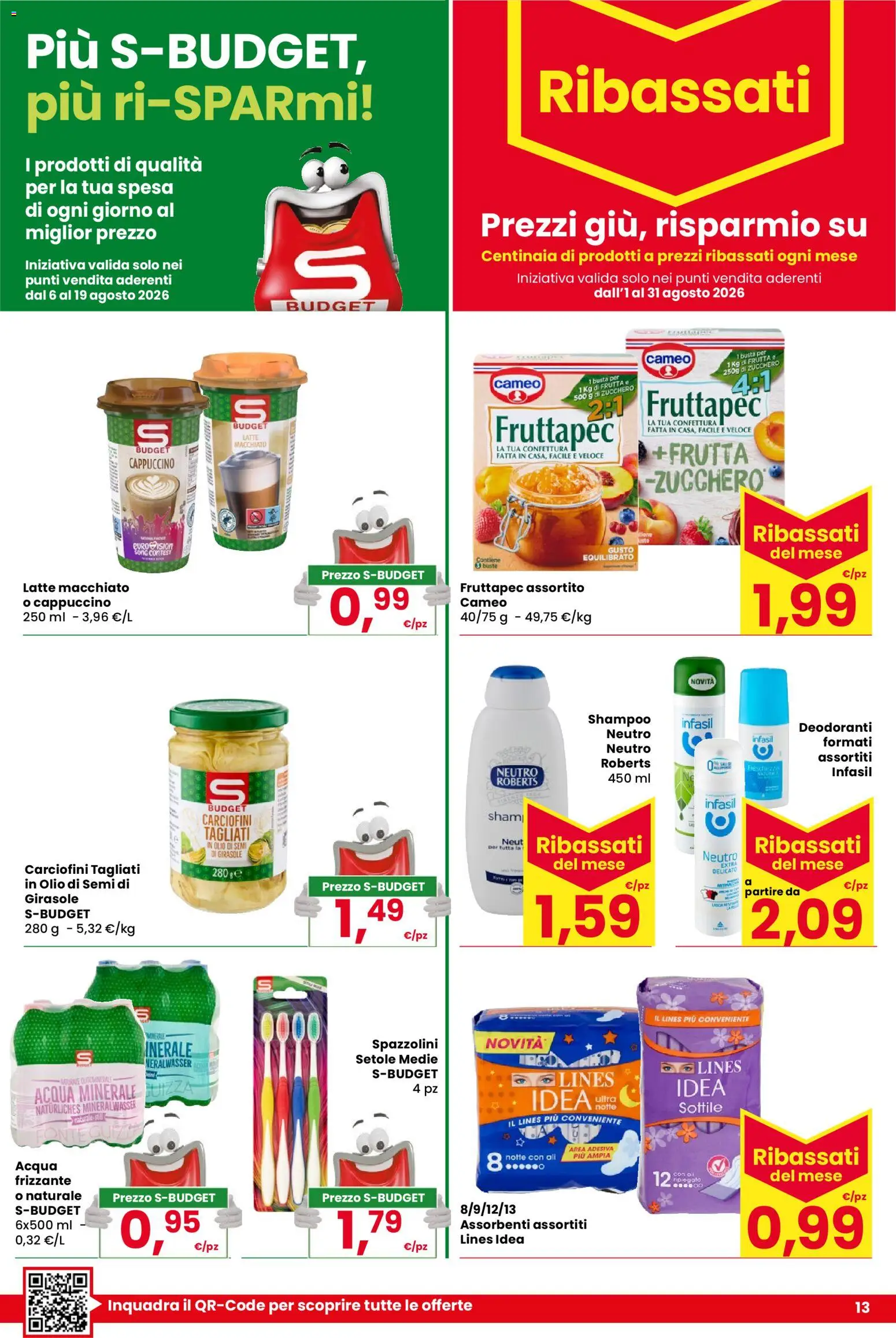 Volantino Despar del 06/08/2026 | Pagina: 13 | Prodotti: Shampoo, Cappuccino, Acqua, Olio