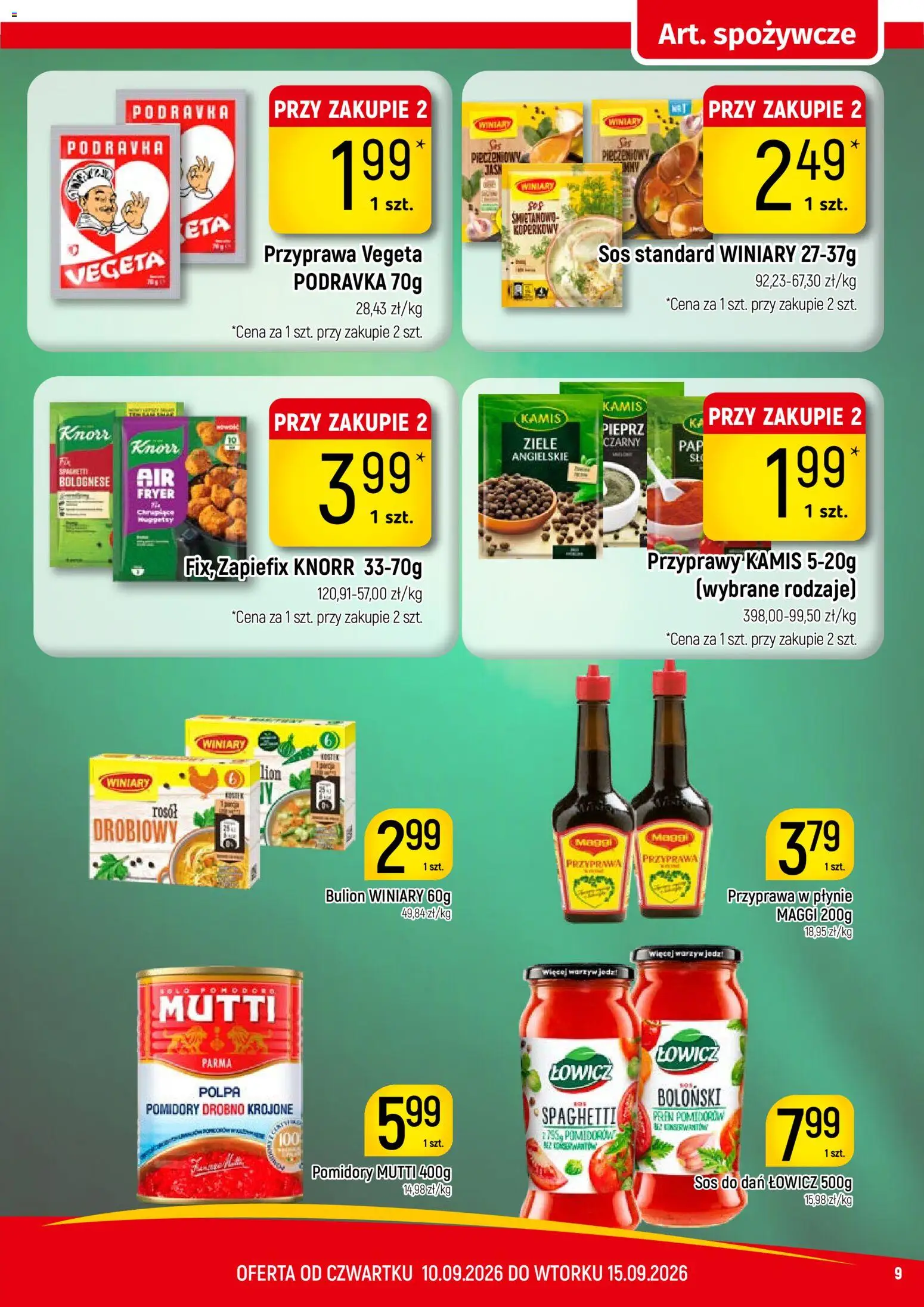 Piotruś Pan gazetka od 10.09.2026 | Strona: 9 | Produkty: Maggi, Pomidory mutti, Przyprawy Kamis, Bulion Winiary