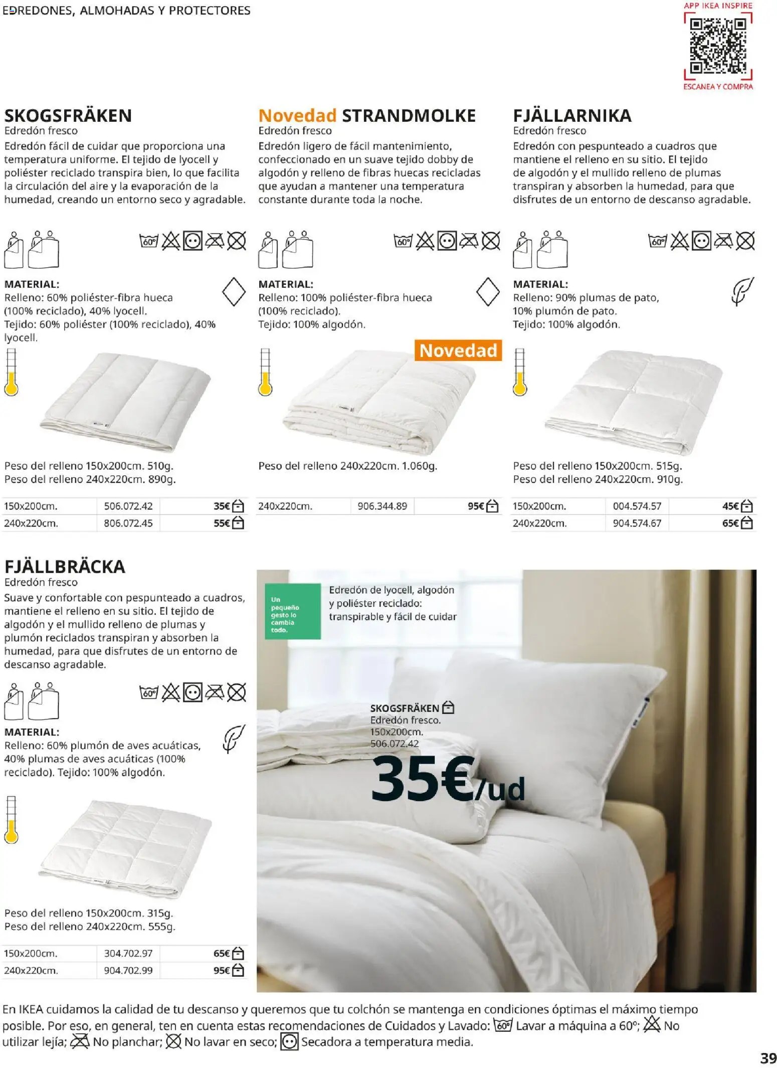 IKEA - Confort │ válido desde el 01/09/2026 | Página: 39 | Productos: Edredón, Secadora, Algodón, Peso