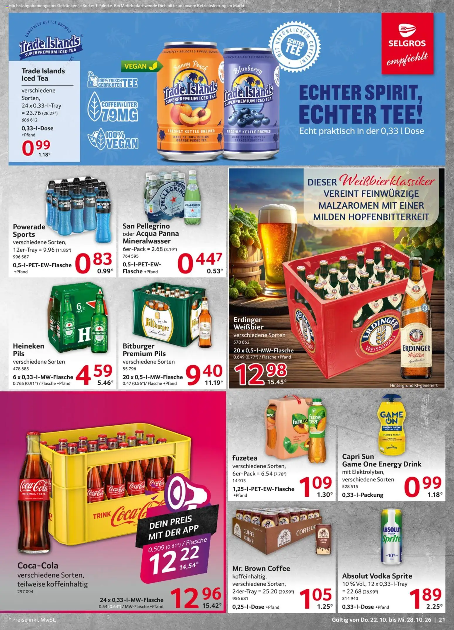 Selgros Prospekt – gültig ab 22.10.2026 | Seite: 21 | Produkte: Coca cola, Cola, Weißbier, Mineralwasser