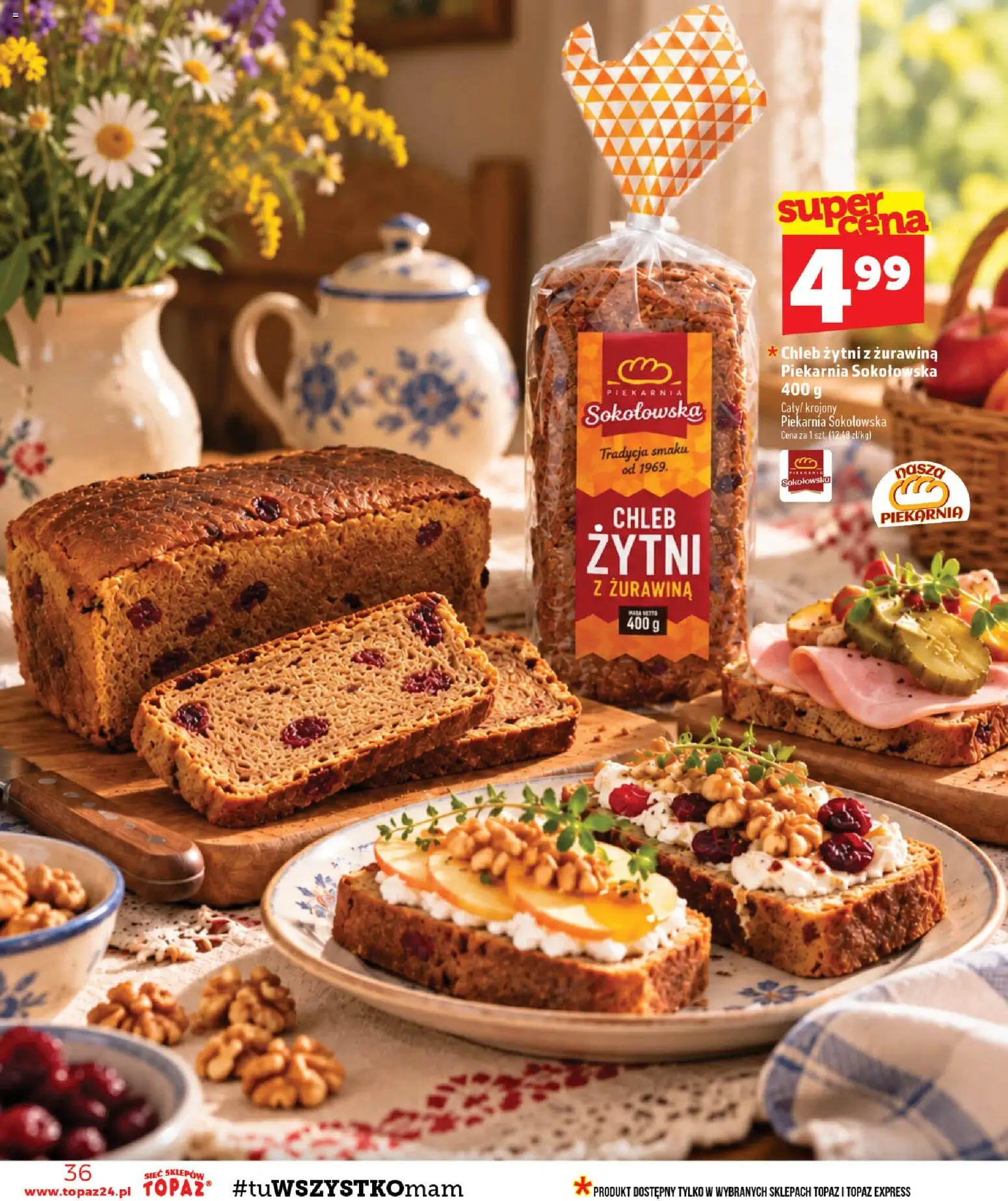 Topaz gazetka od 22.10.2026 | Strona: 36 | Produkty: Chleb żytni, Piekarnia, Żurawina, Chleb