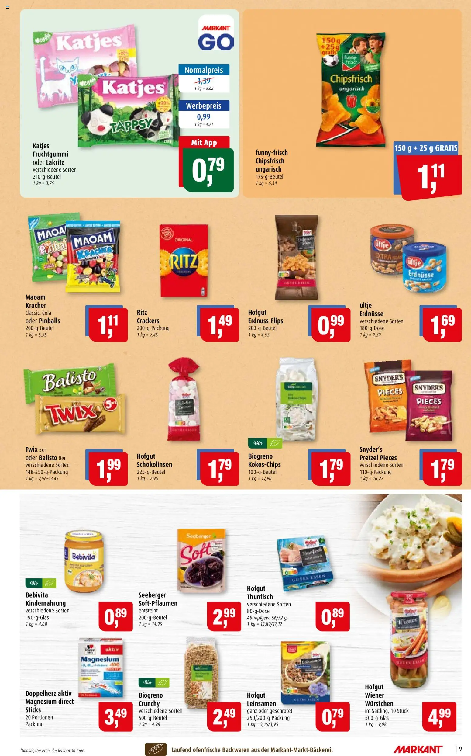 Markant Prospekt – gültig ab 01.06.2026 | Seite: 9 | Produkte: Ultje erdnusse, Cola, Ofenfrische, Twix
