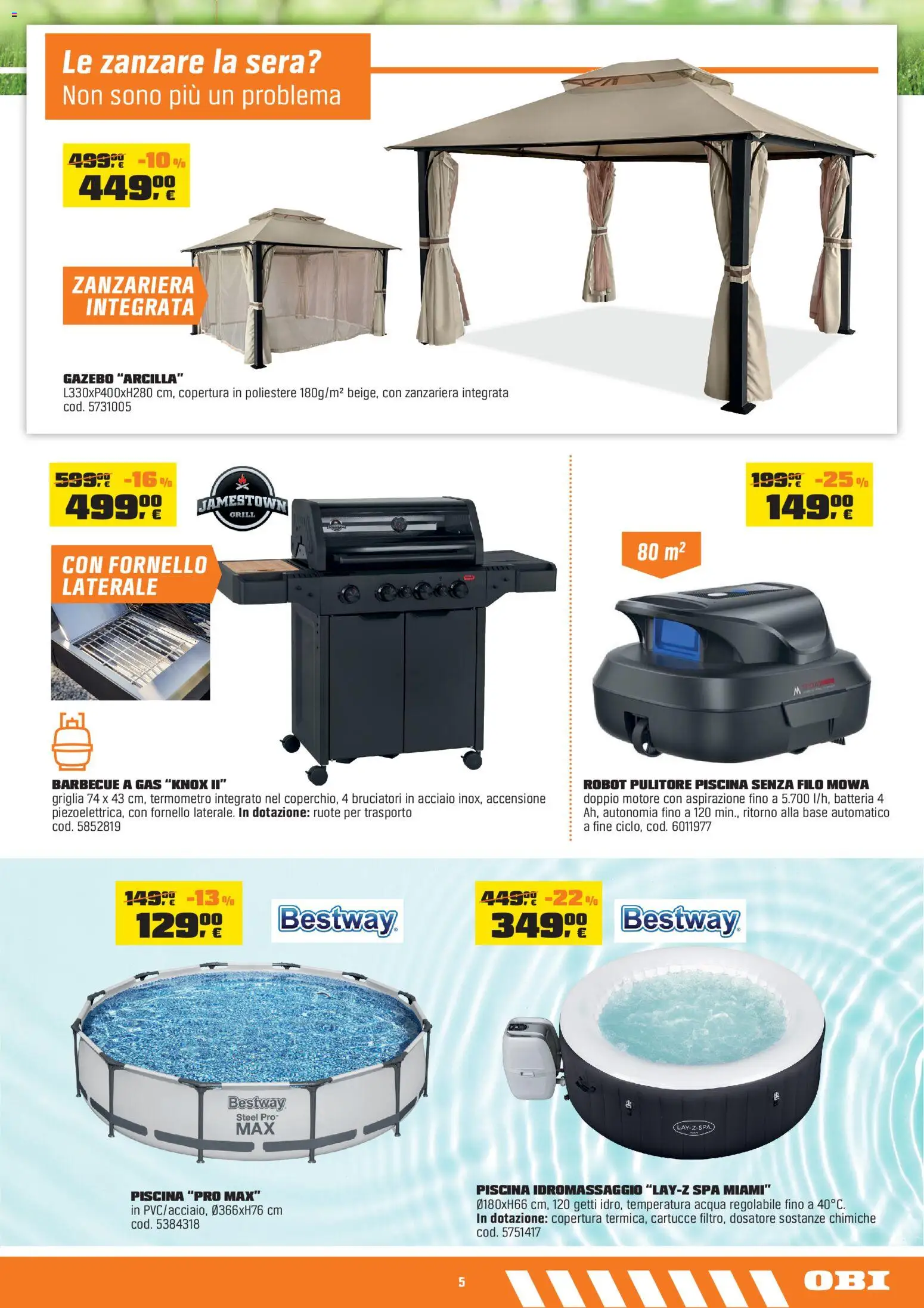Volantino OBI del 10.06.2026 | Pagina: 5 | Prodotti: Gazebo, Barbecue, Barbecue a gas, Robot