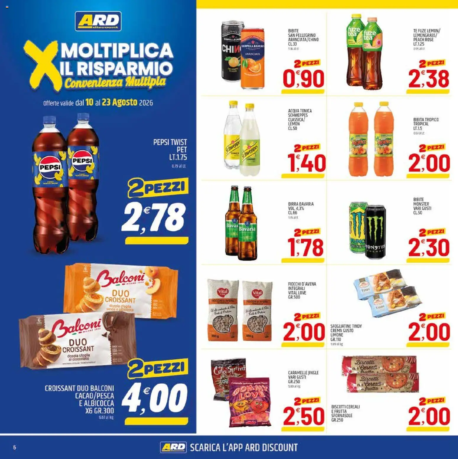 Volantino ARD Discount del 10/08/2026 | Pagina: 14 | Prodotti: Biscotti, Frutta, Limone, Bibite