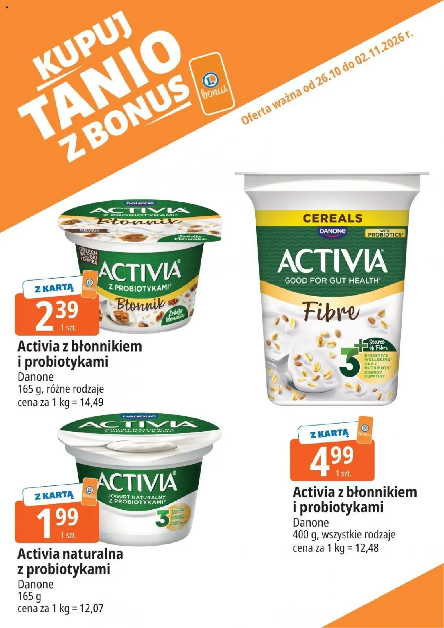 E.Leclerc gazetka - Kupuj Tanio Z Bonus od 26.10.2026 | Strona: 3 | Produkty: Karta, Jogurt naturalny, Błonnik, Jogurt