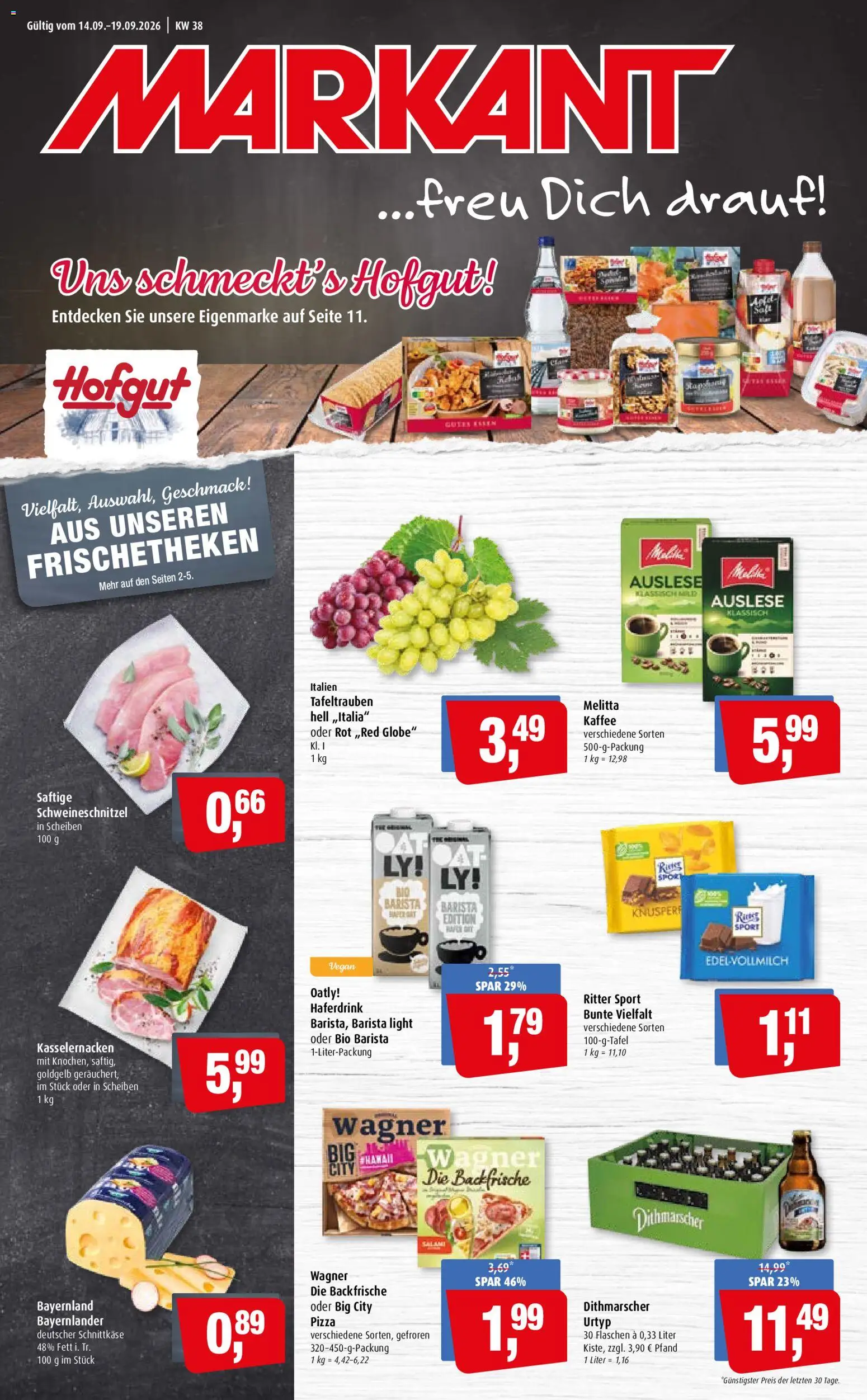 Markant Prospekt – gültig ab 14.09.2026 | Seite: 1 | Produkte: Melitta, Haferdrink, Salami, Pizza