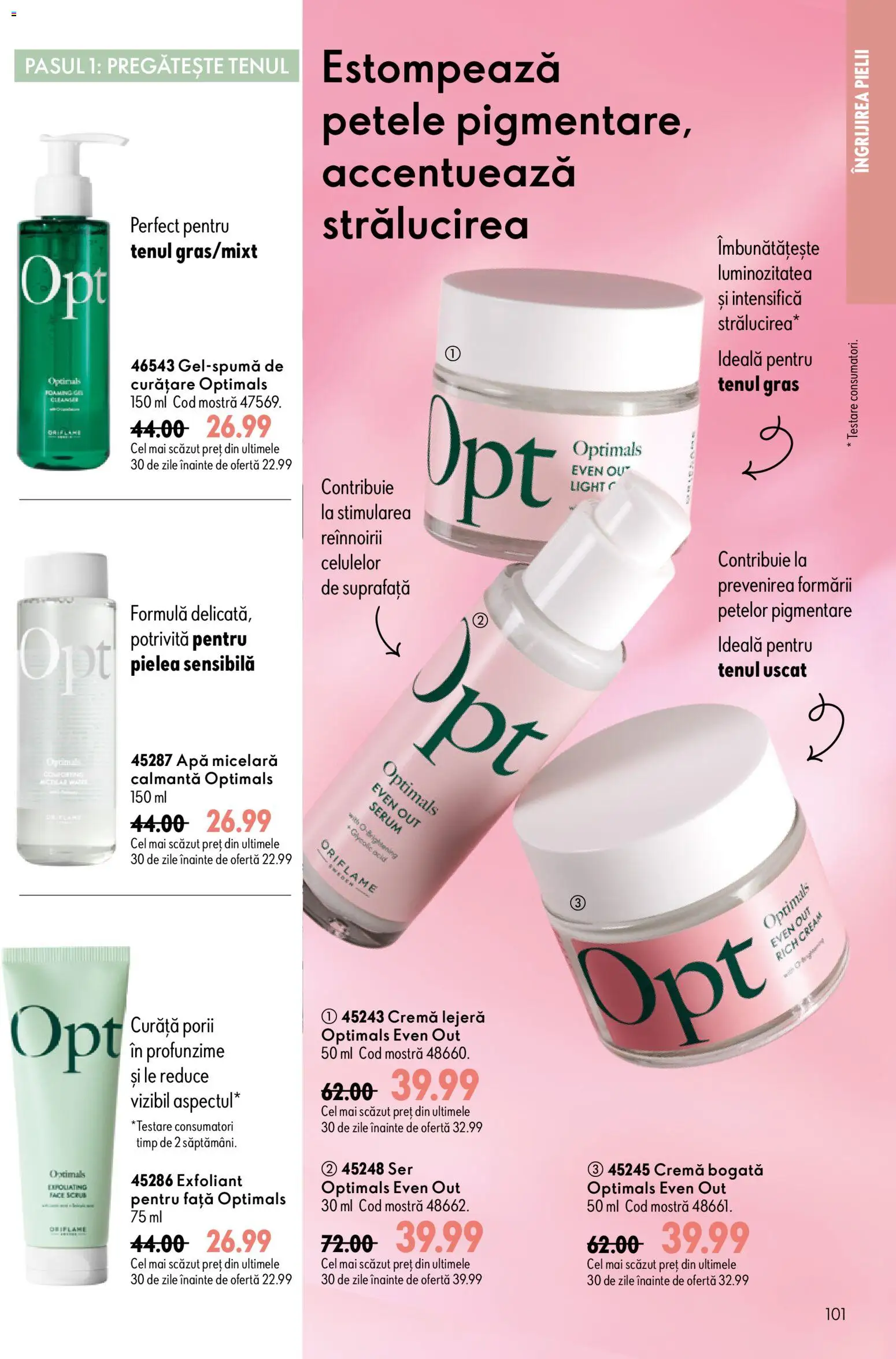 Noul catalog Oriflame – valabil de la 19.08.2026 | Pagină: 101 | Produse: Serum, Scrub, Cremă, Apă