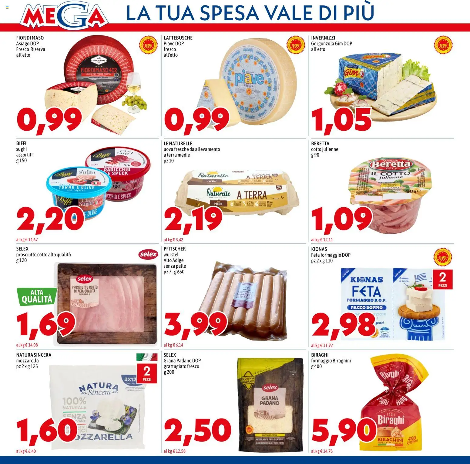 Volantino Mega del 03/09/2026 | Pagina: 4 | Prodotti: Formaggio, Wurstel, Tonno, Sugo