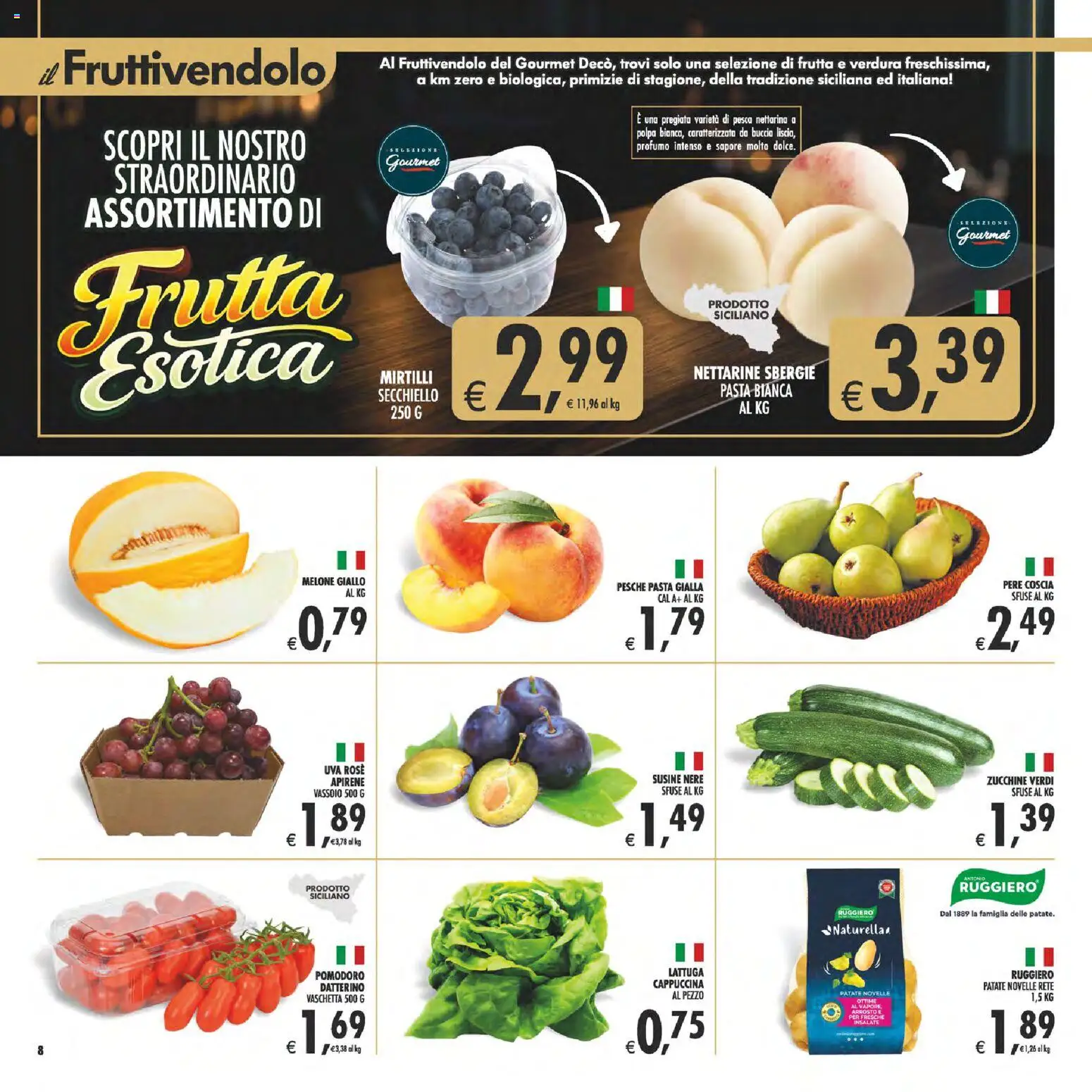 Volantino Decò del 11/08/2026 | Pagina: 8 | Prodotti: Pere, Pesca nettarina, Uva, Mirtilli