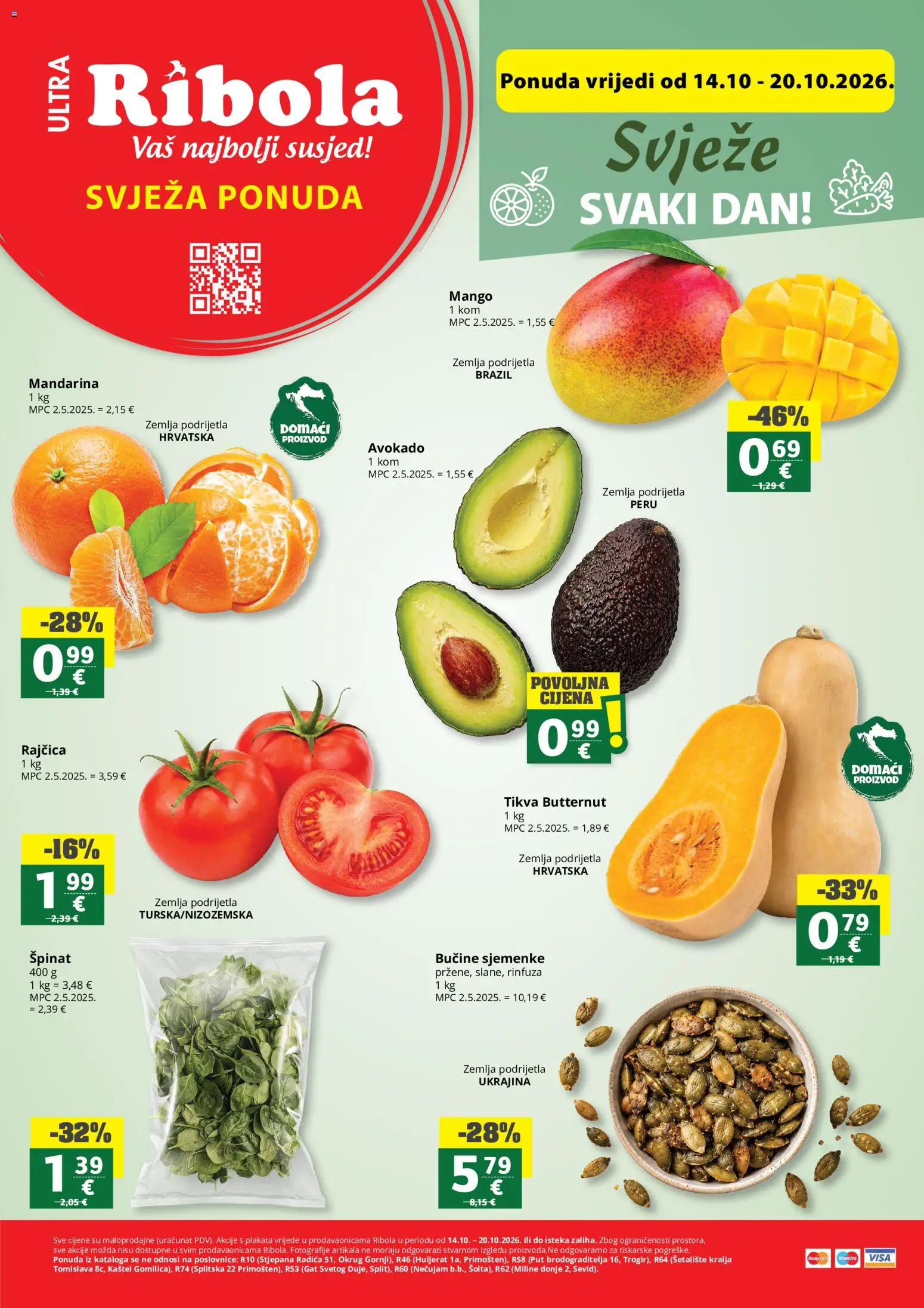 Ribola katalog | vrijedi od 14.10.2026 | Stranica: 1 | Proizvodi: Špinat, Zemlja, Mandarina, Sjemenke