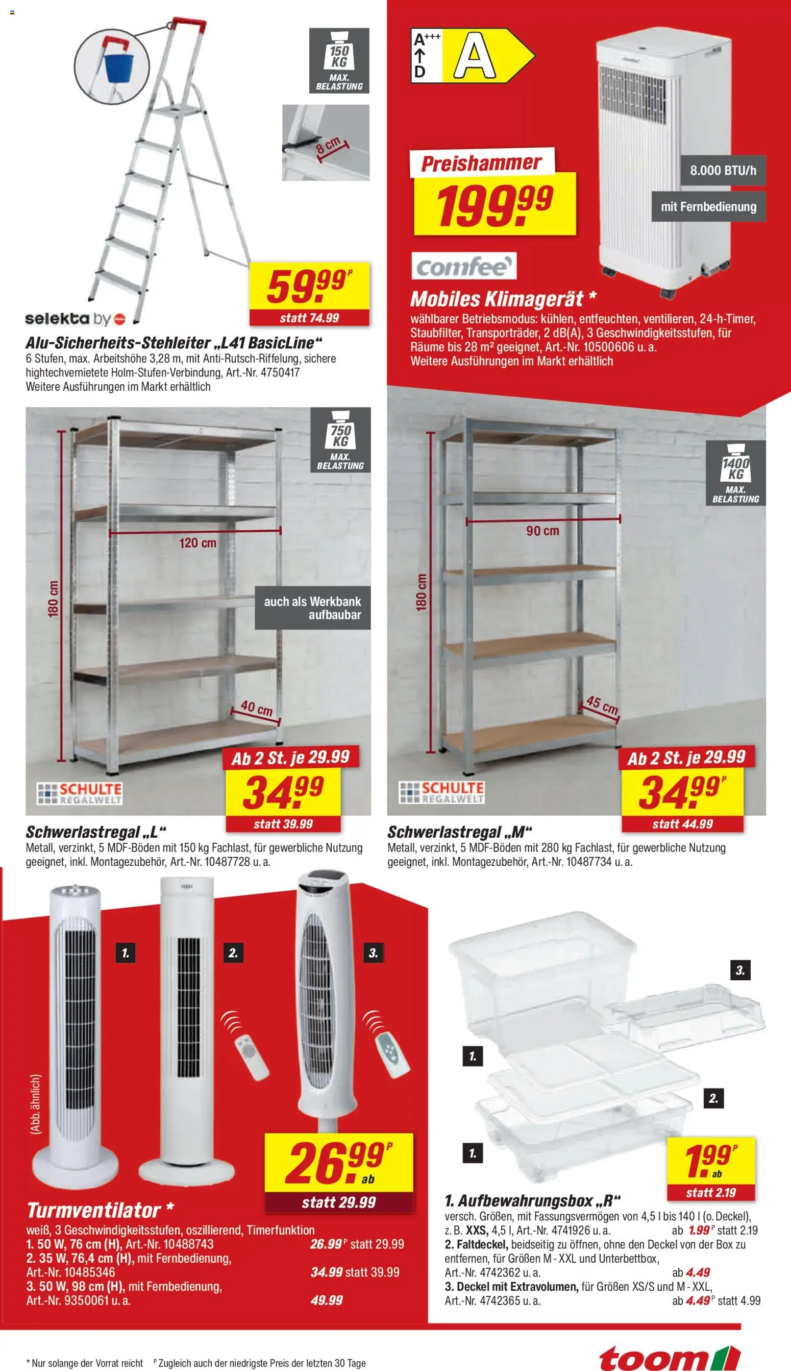 Toom Baumarkt Prospekt – gültig ab 20.06.2026 | Seite: 19 | Produkte: Box, Schwerlastregal, Klimagerät, Turmventilator