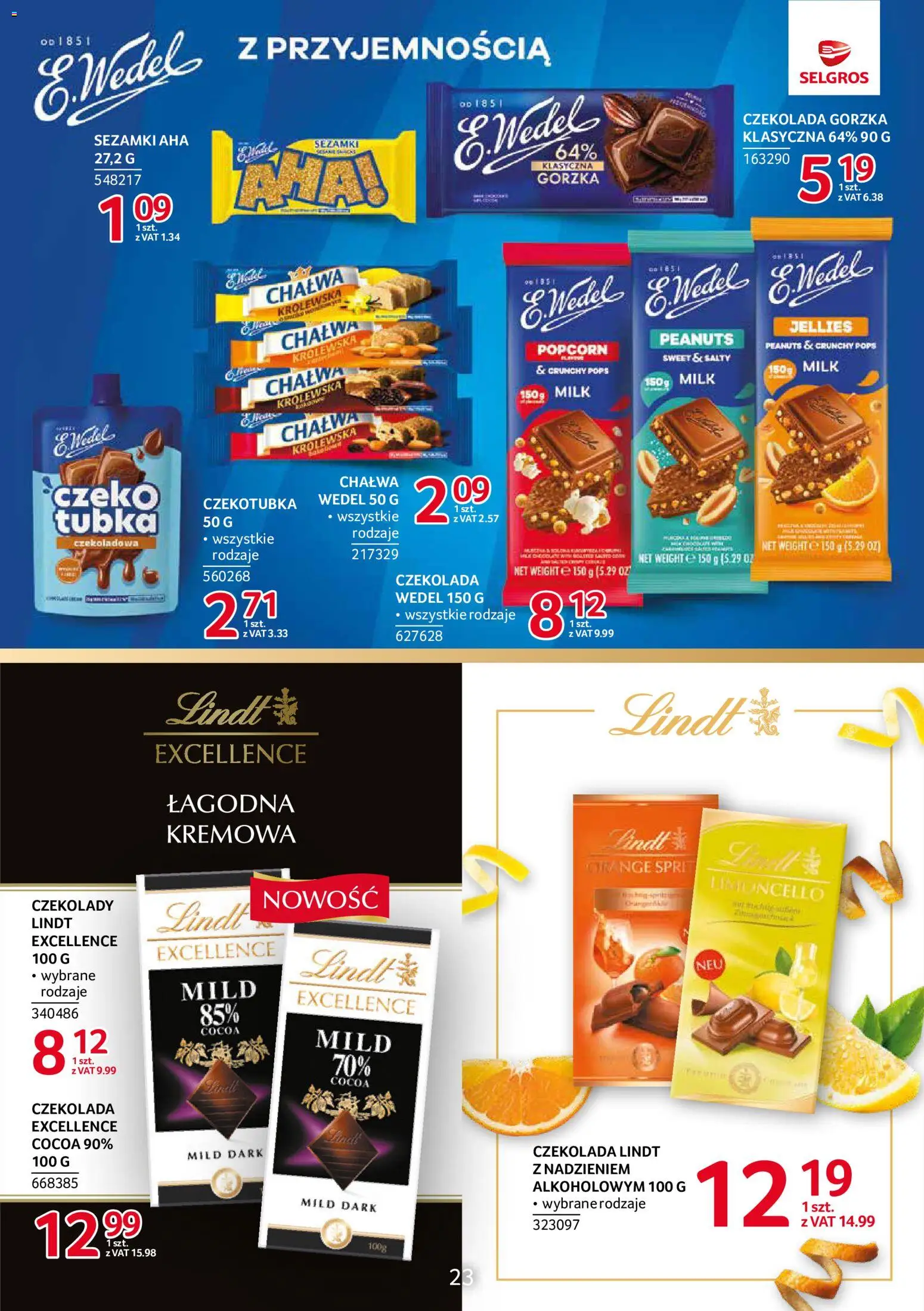 Selgros cash&carry gazetka - Markowe produkty od 10.09.2026 | Strona: 23 | Produkty: Czekolada lindt, Czekolady, Czekolada, Limoncello