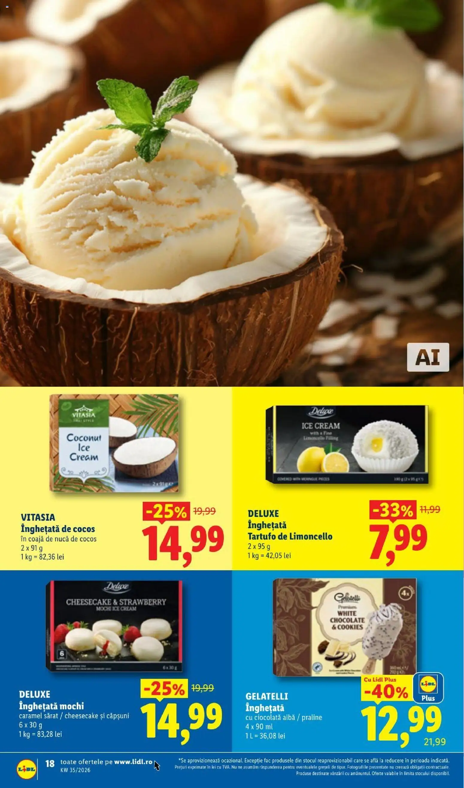 Noul catalog Lidl – valabil de la 24.08.2026 | Pagină: 18 | Produse: Gelatelli, Vitasia, Înghețată, Plus