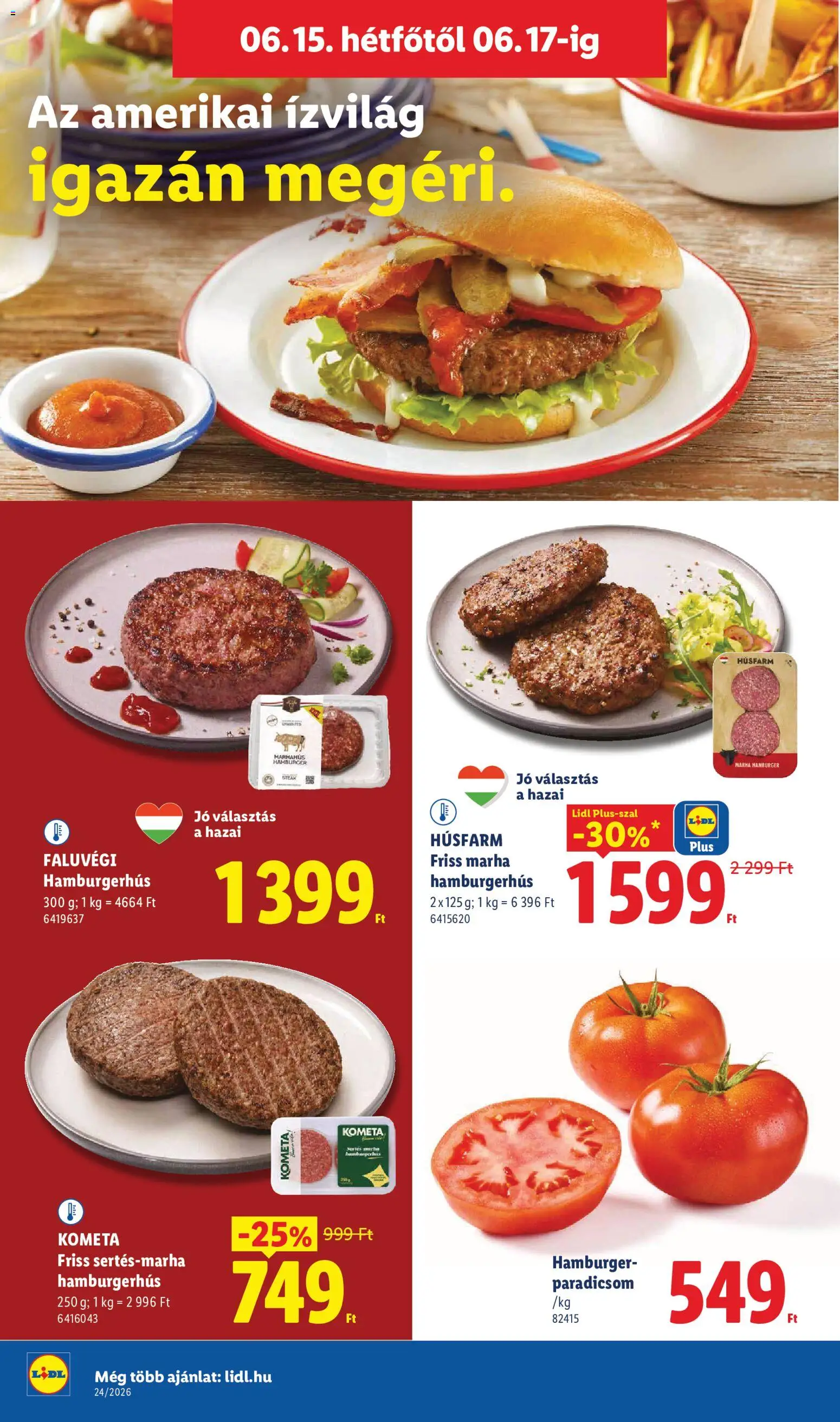 Lidl akciós ujság - amely érvényes a következő dátumtól: 11.06.2026 | Oldal: 76 | Termékek: Hamburger, Paradicsom, Marhahús