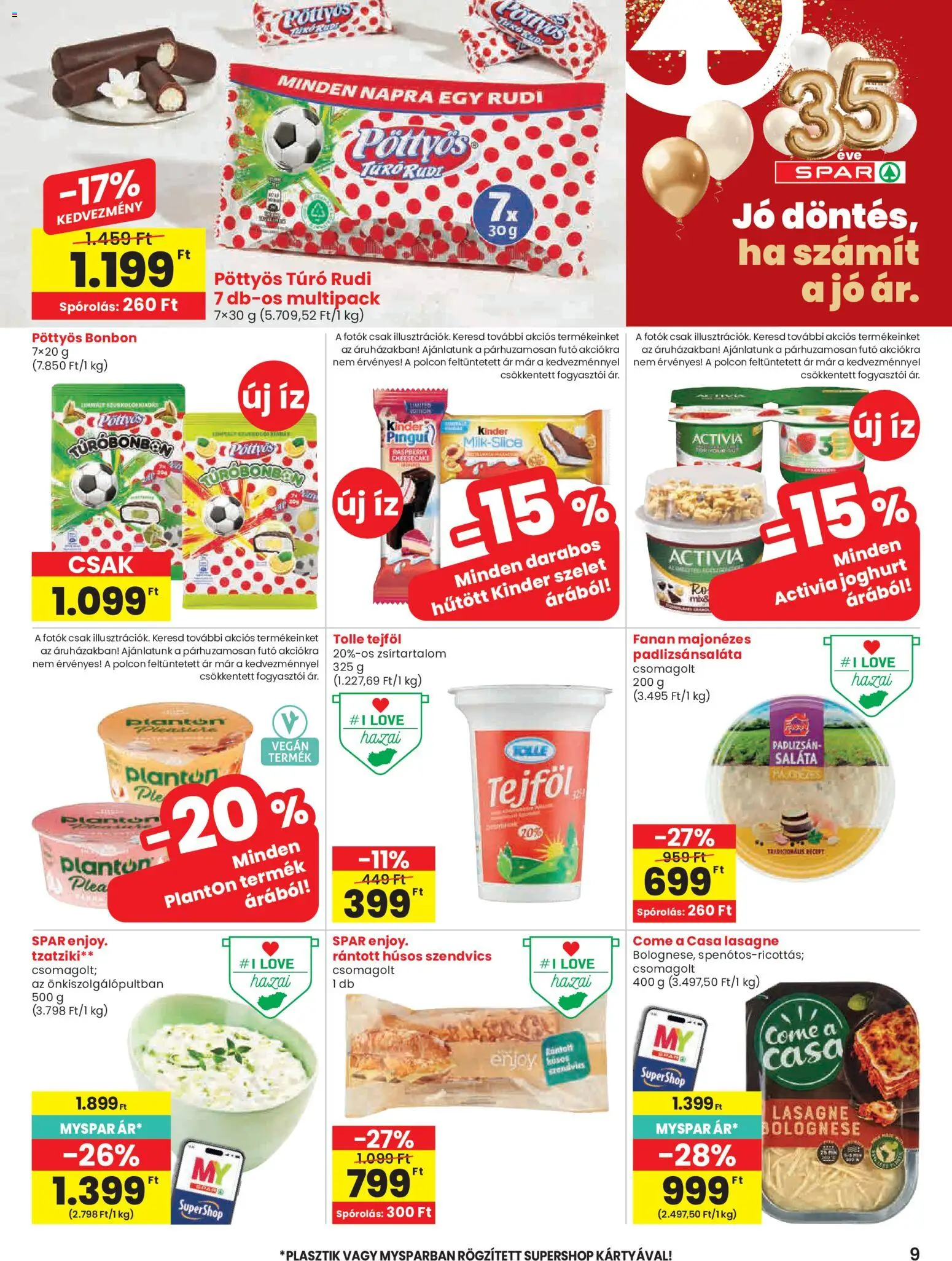 Spar akciós ujság - amely érvényes a következő dátumtól: 21.05.2026 | Oldal: 9 | Termékek: Túró rudi, Joghurt, Túró, Saláta