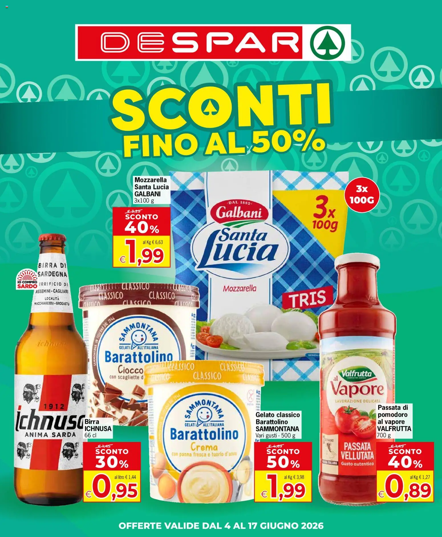 Volantino Despar del 04.06.2026 | Pagina: 1 | Prodotti: Panna, Gelato, Mozzarella, Pomodoro