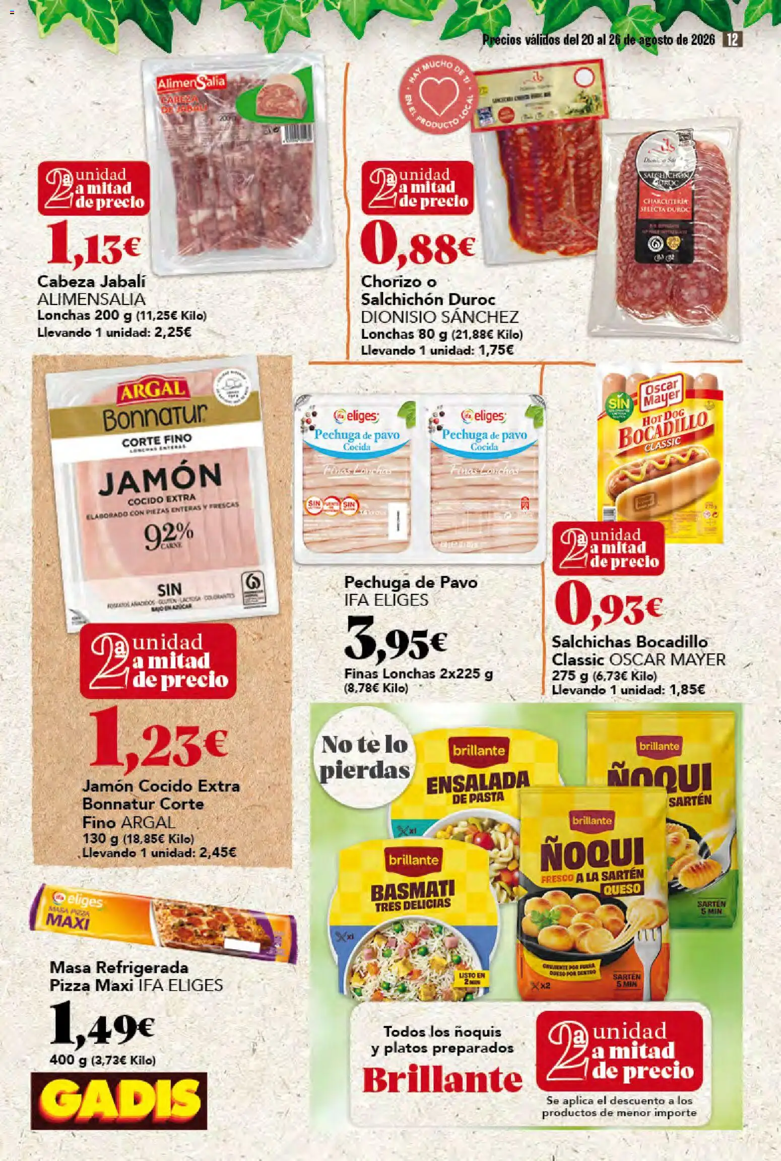 Gadis folleto │ válido desde el 20/08/2026 | Página: 12 | Productos: Queso, Pizza, Pasta, Ñoquis