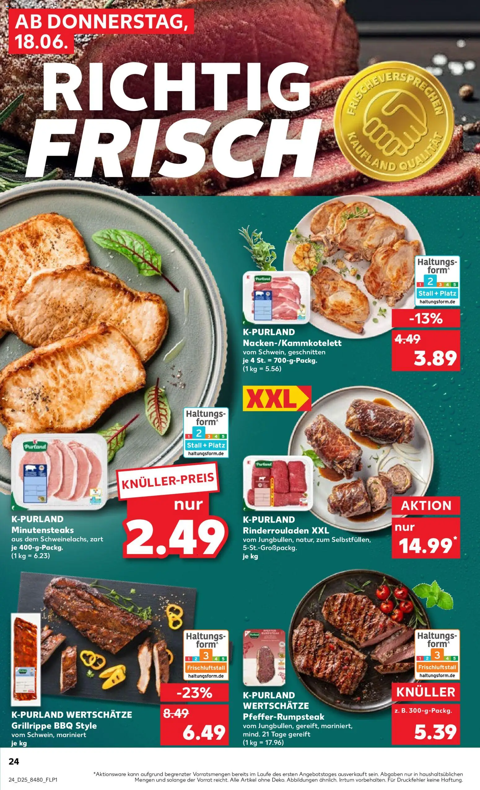 Kaufland Prospekt Speyer – gültig ab 18.06.2026 | Seite: 24 | Produkte: Rinderrouladen, Spare ribs, Steak