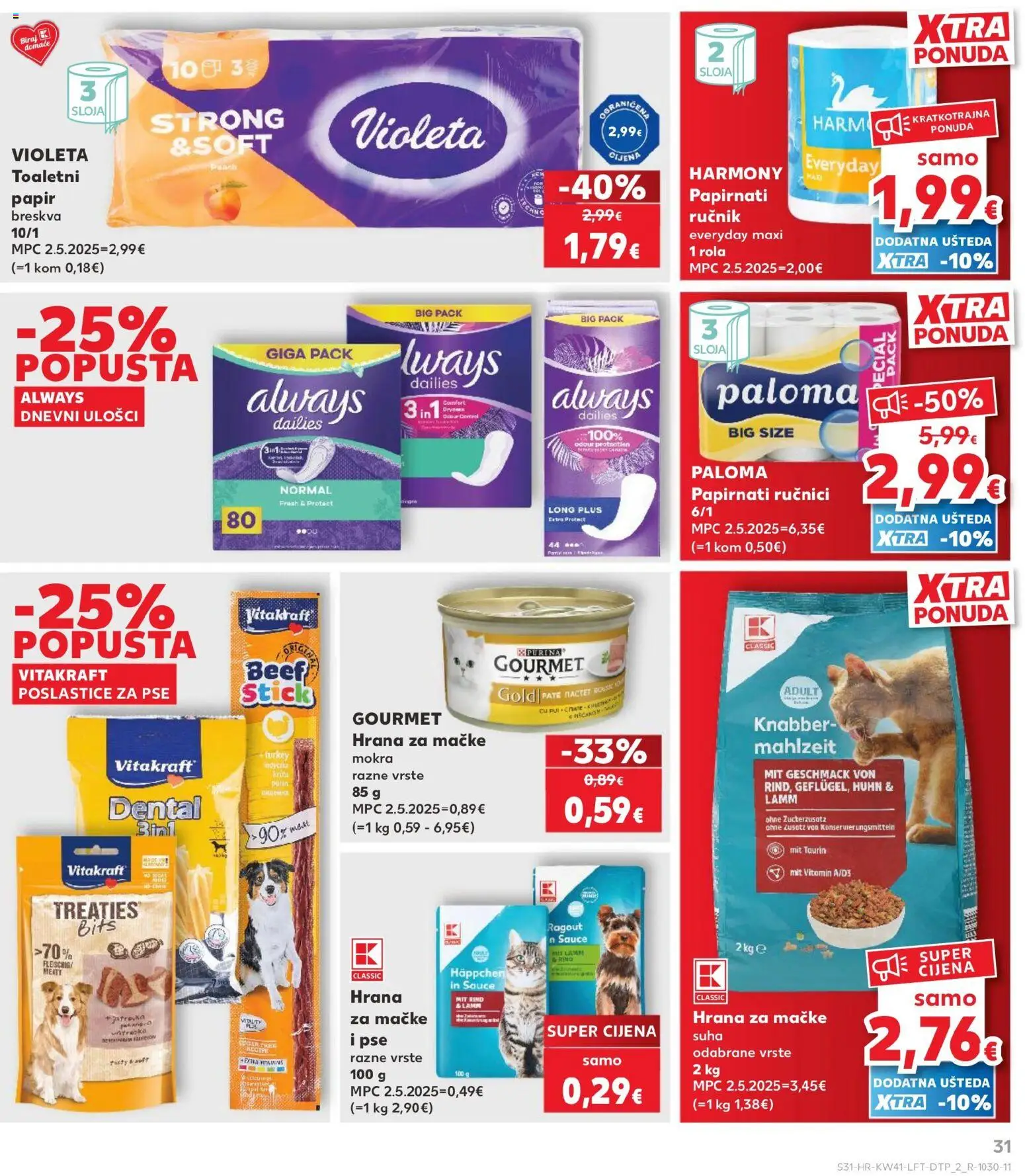 Kaufland katalog | vrijedi od 07.10.2026 | Stranica: 31 | Proizvodi: Papirnati ručnici, Hrana za mačke, Breskva, Violeta