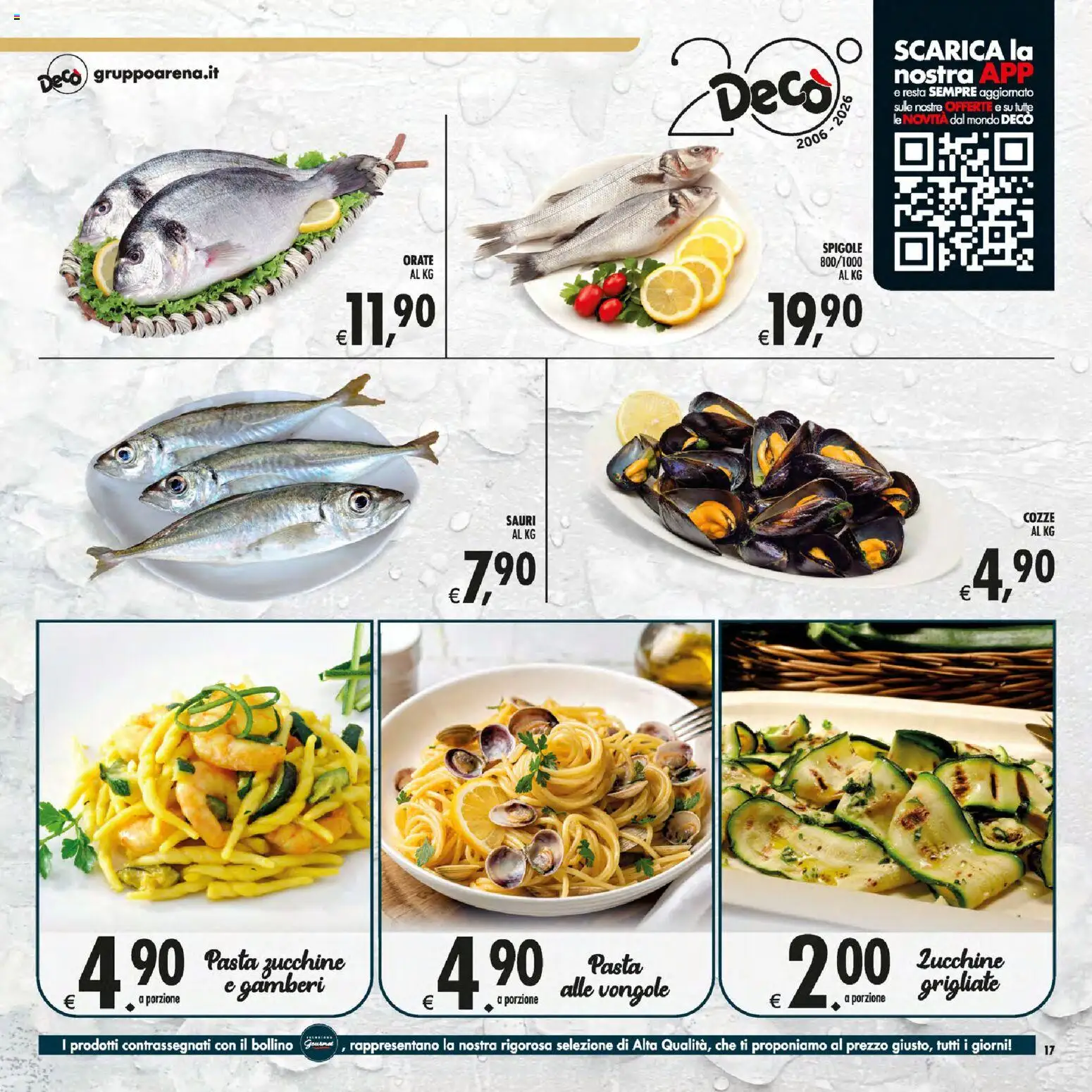 Volantino Decò del 30/06/2026 | Pagina: 17 | Prodotti: Gamberi, Cozze, Pasta, Zucchine