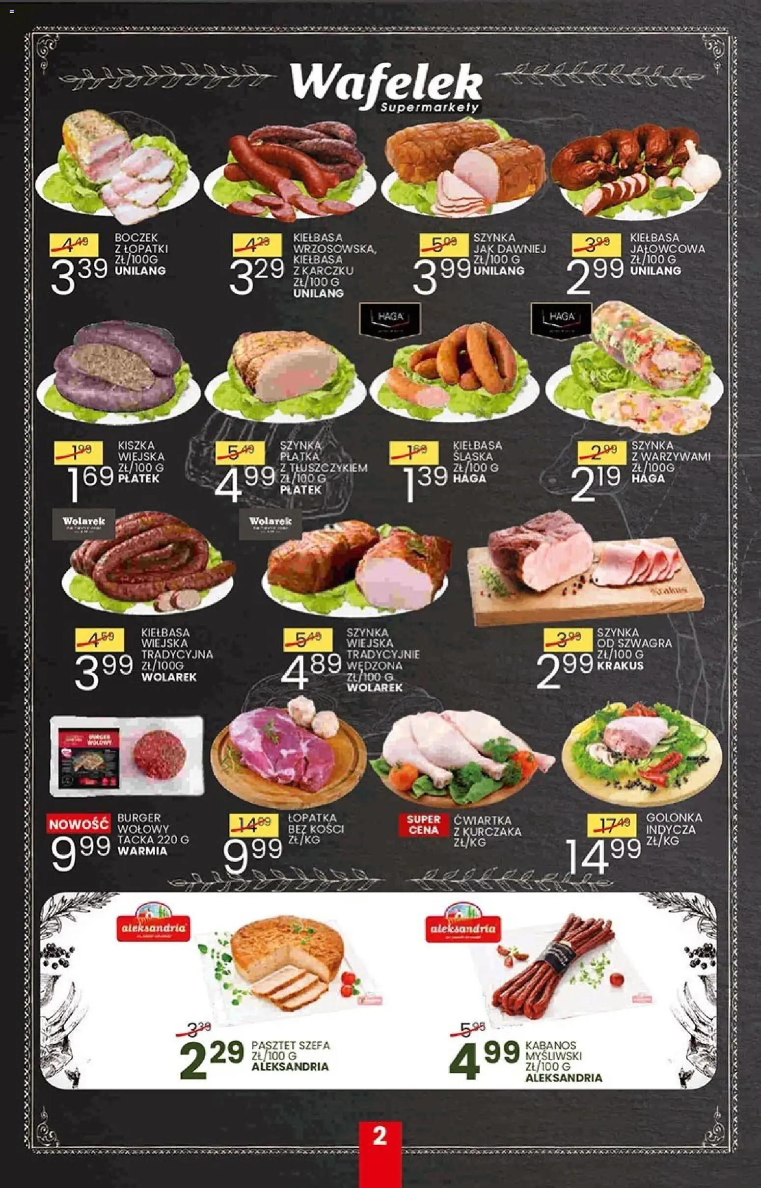 Wafelek gazetka od 13.07.2026 | Strona: 2 | Produkty: Burger wołowy, Szynka, Boczek, Ćwiartka z kurczaka