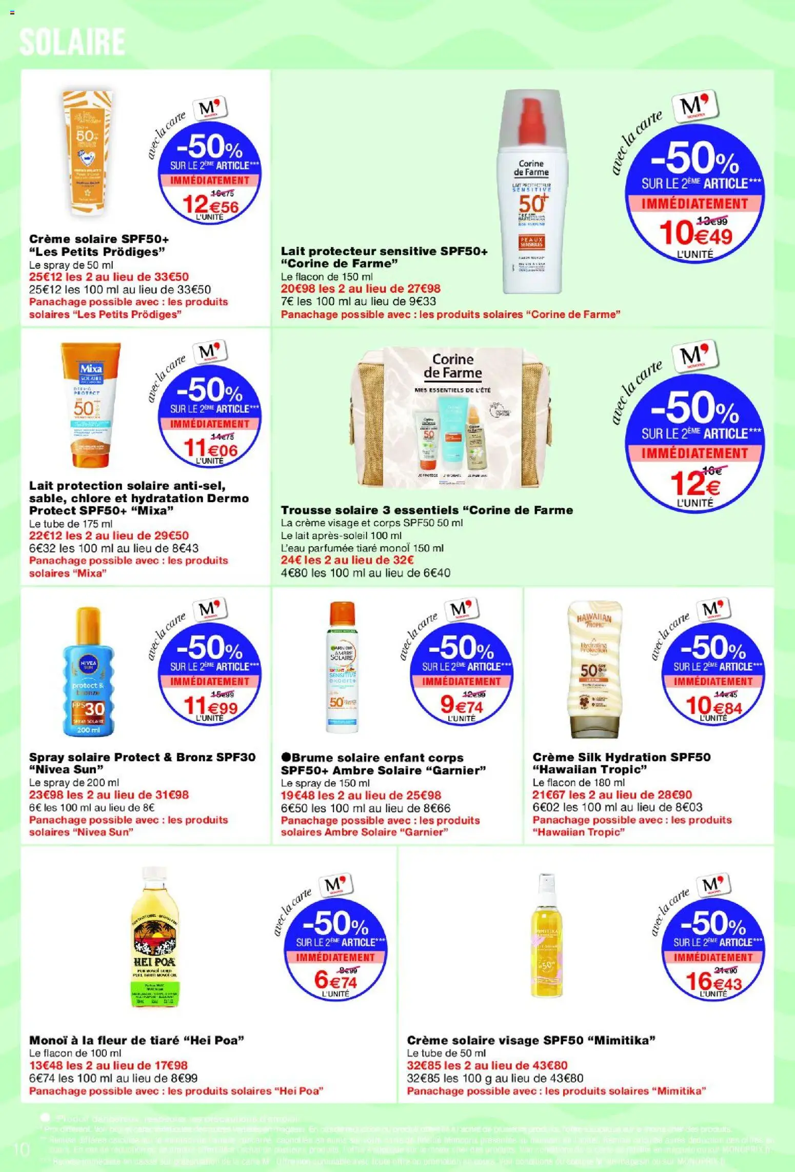 {H1} | Page: 10 | Produits: Crème solaire, Lait, Crème