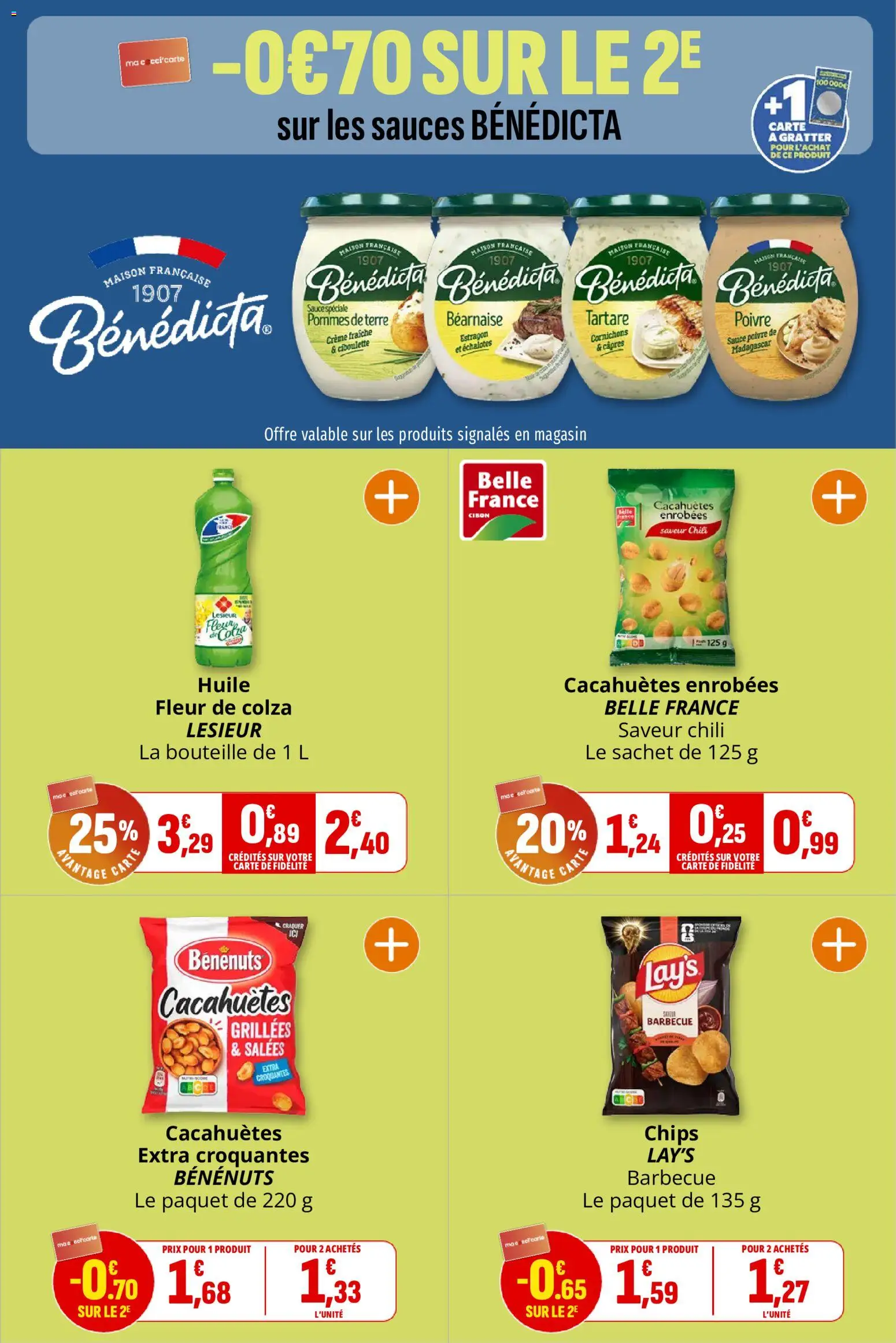 {H1} | Page: 20 | Produits: Pommes, Crème fraiche, Cacahuètes enrobées, Chips